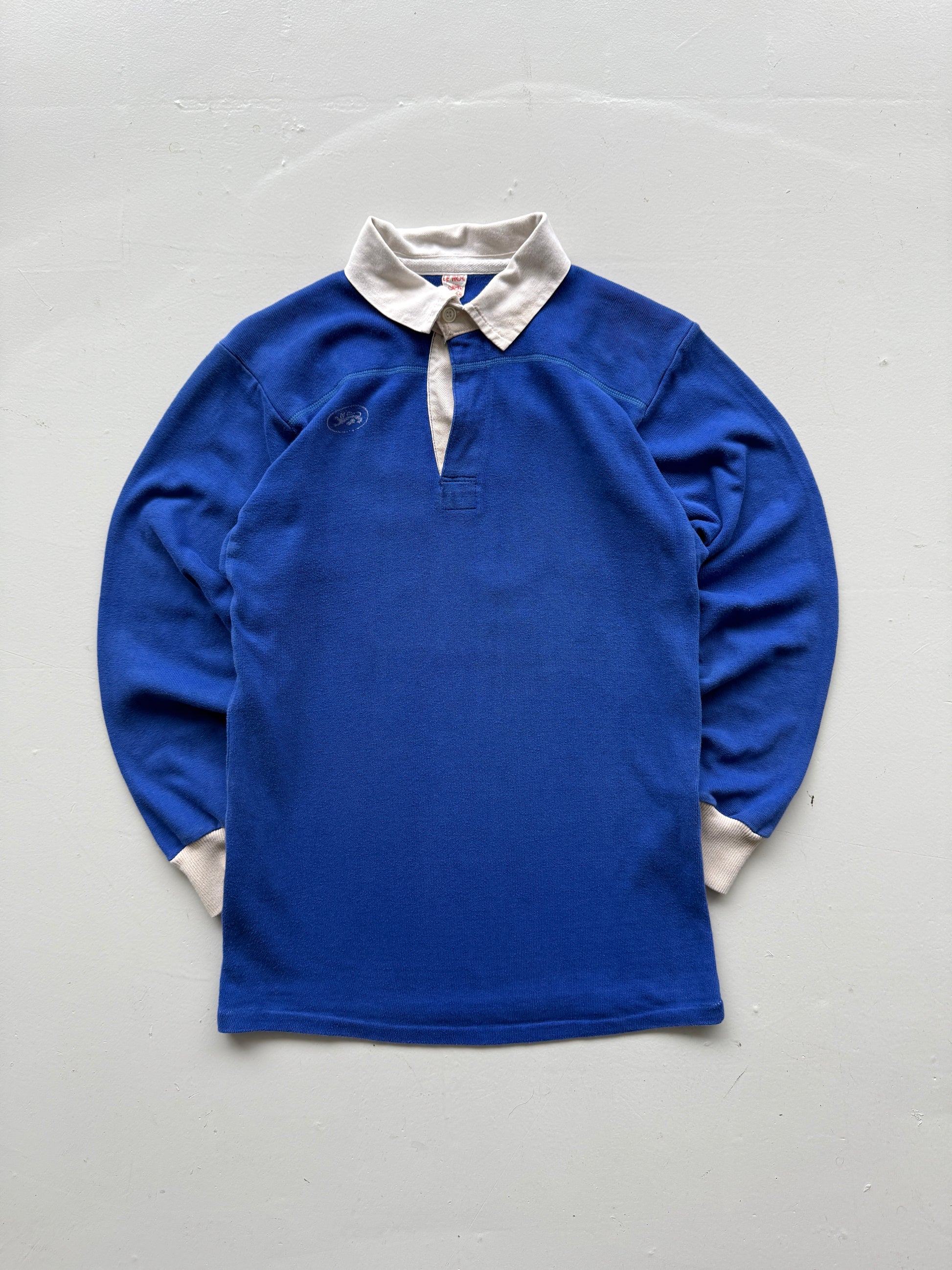 Blue French 80's Vintage Long Sleeve Rugby Jersey Polo - Medium