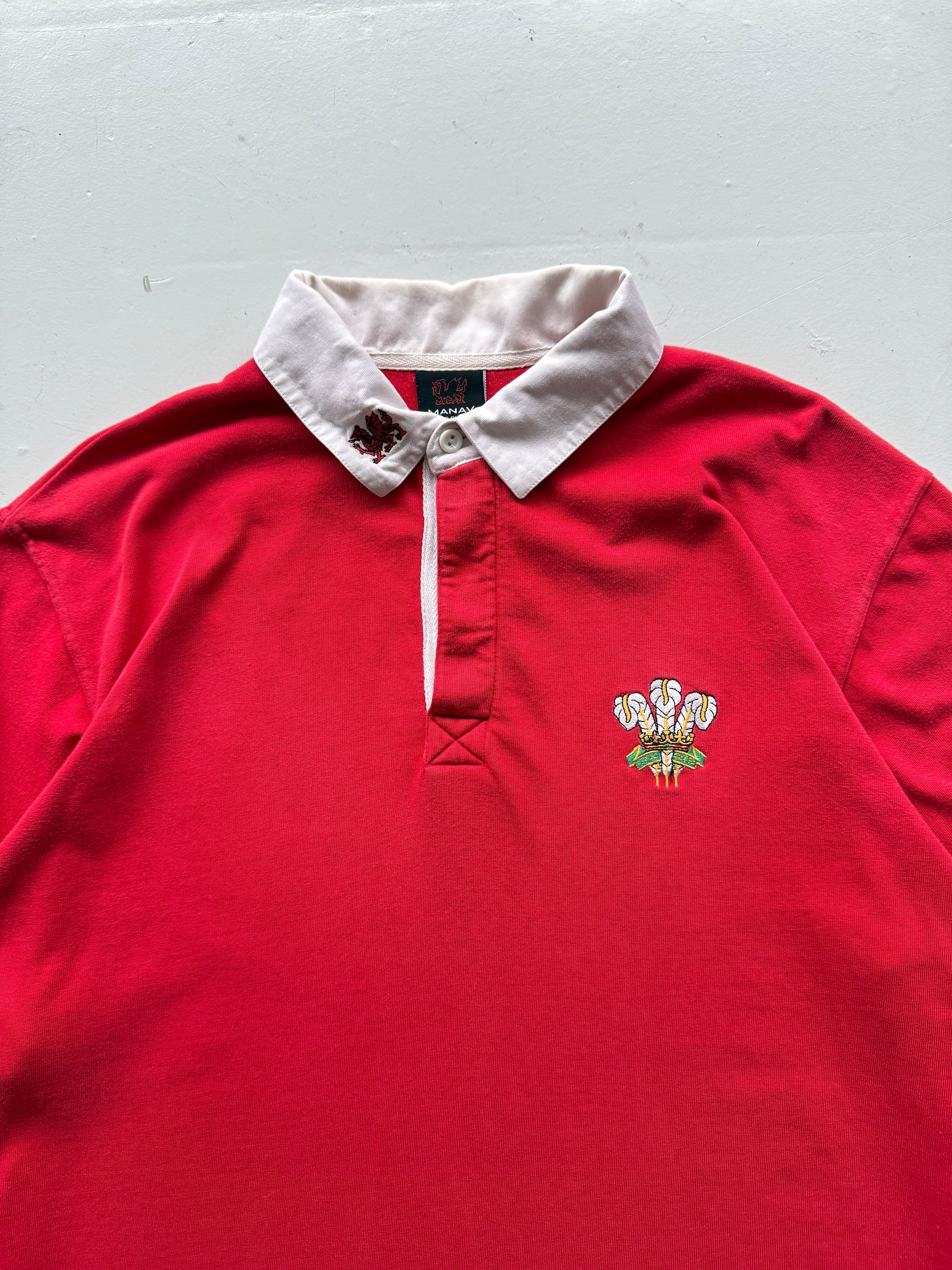 Red Wales 90's Vintage Long Sleeve Rugby Union Jersey Polo - XL