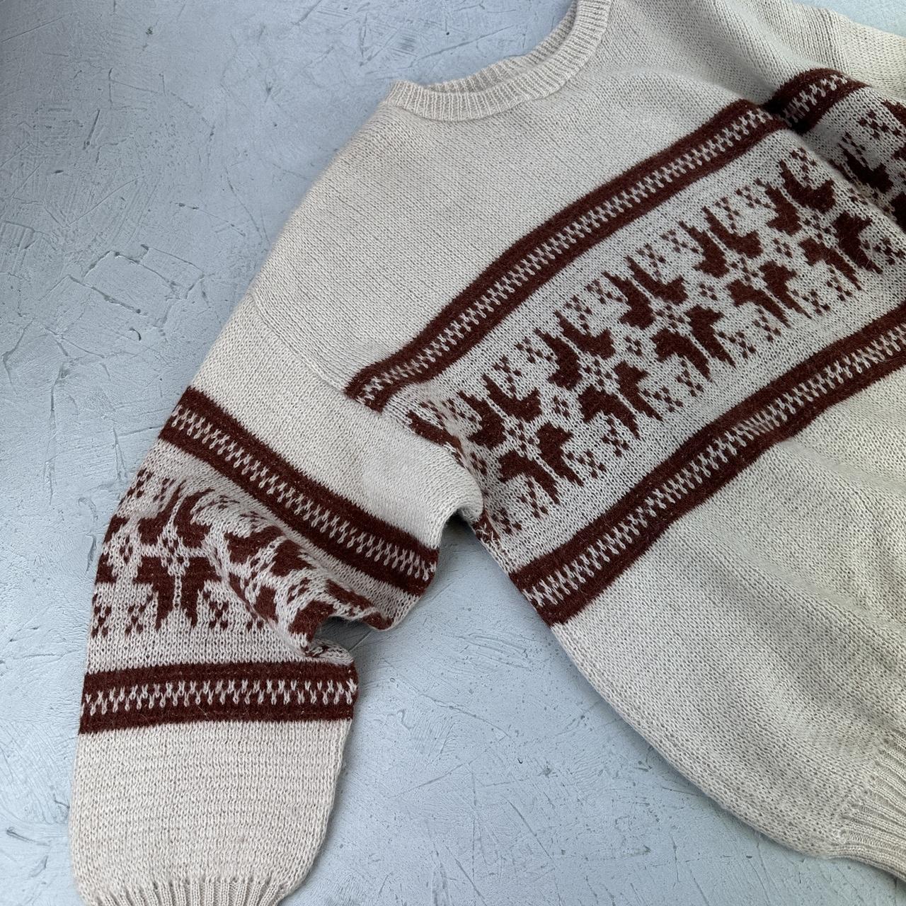Cream / Auburn 90's Woollen Hand Knitted Sweatshirt - Large