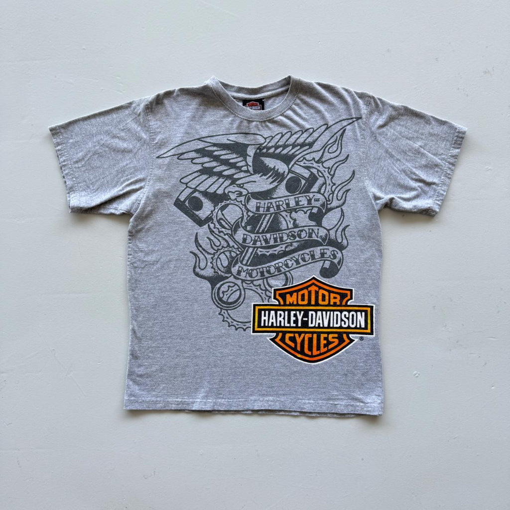 Grey Harley Davidson 00's Y2K Graphic T-Shirt - Medium