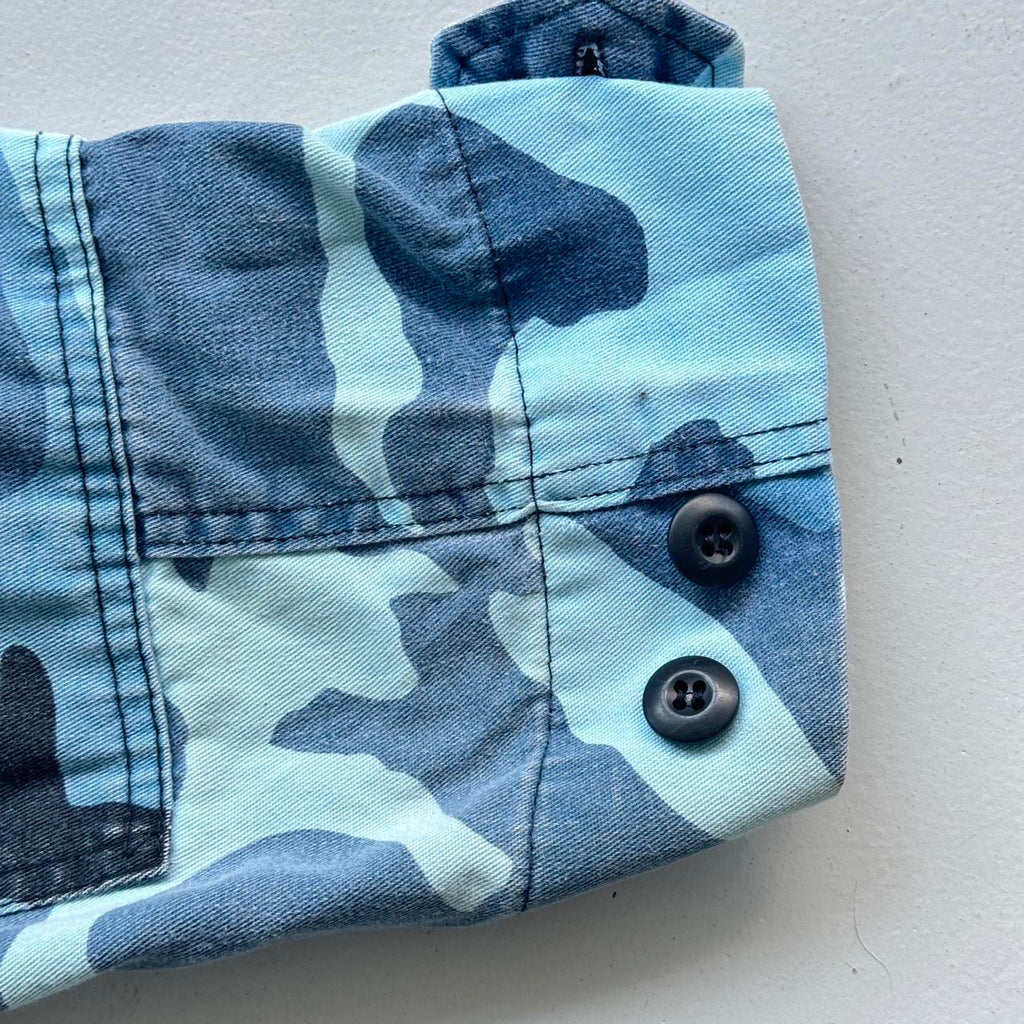 Blue Camouflage 90s Button-Up Military Long Sleeve Over-shirt - Small