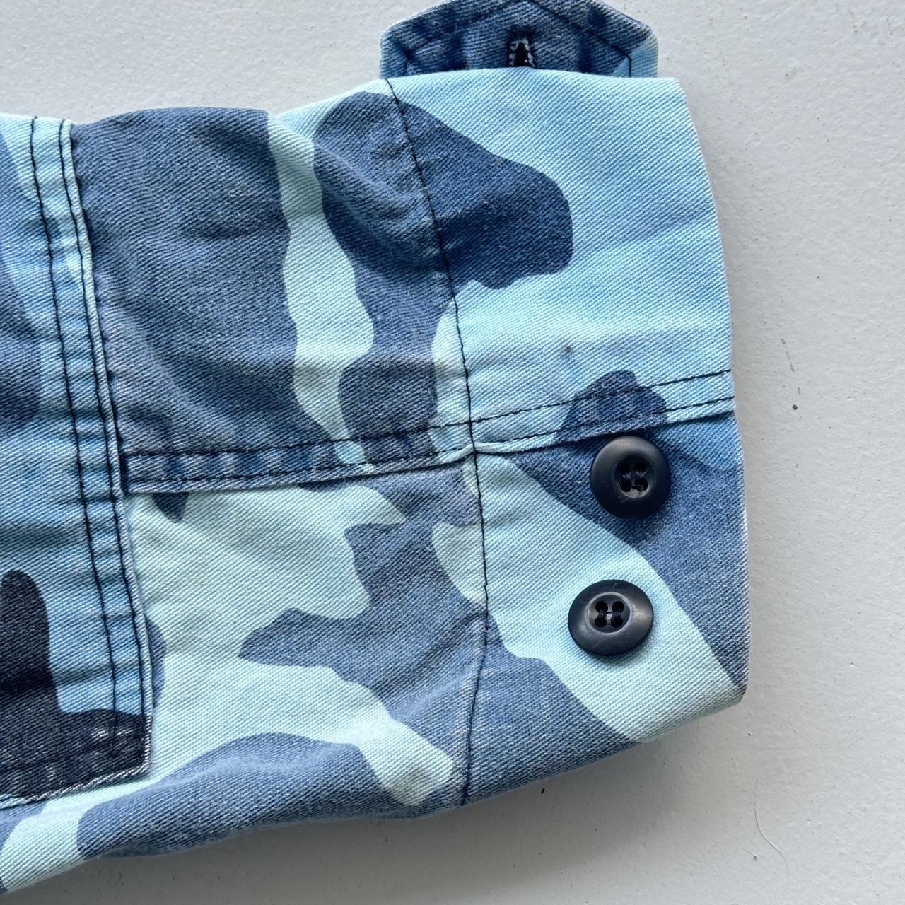 Blue Camouflage 90s Button-Up Military Long Sleeve Over-shirt - Small
