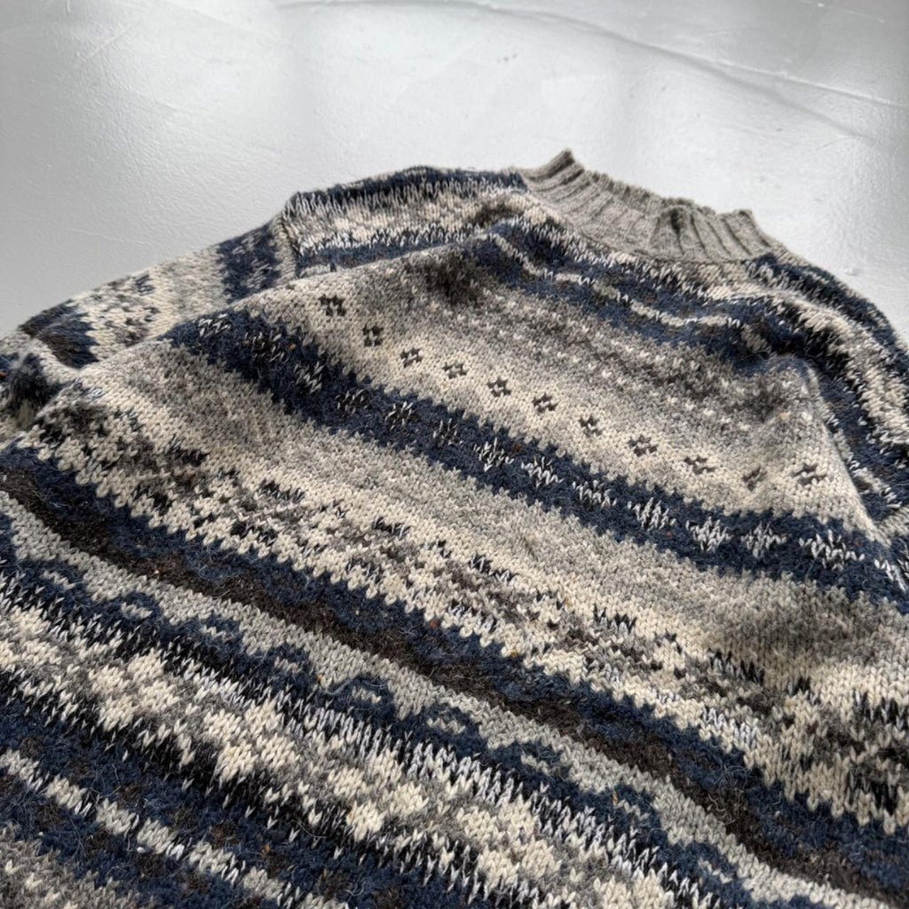 Blue Stripe Knitted 90s Vintage Knit Mock Neck Jumper - Medium