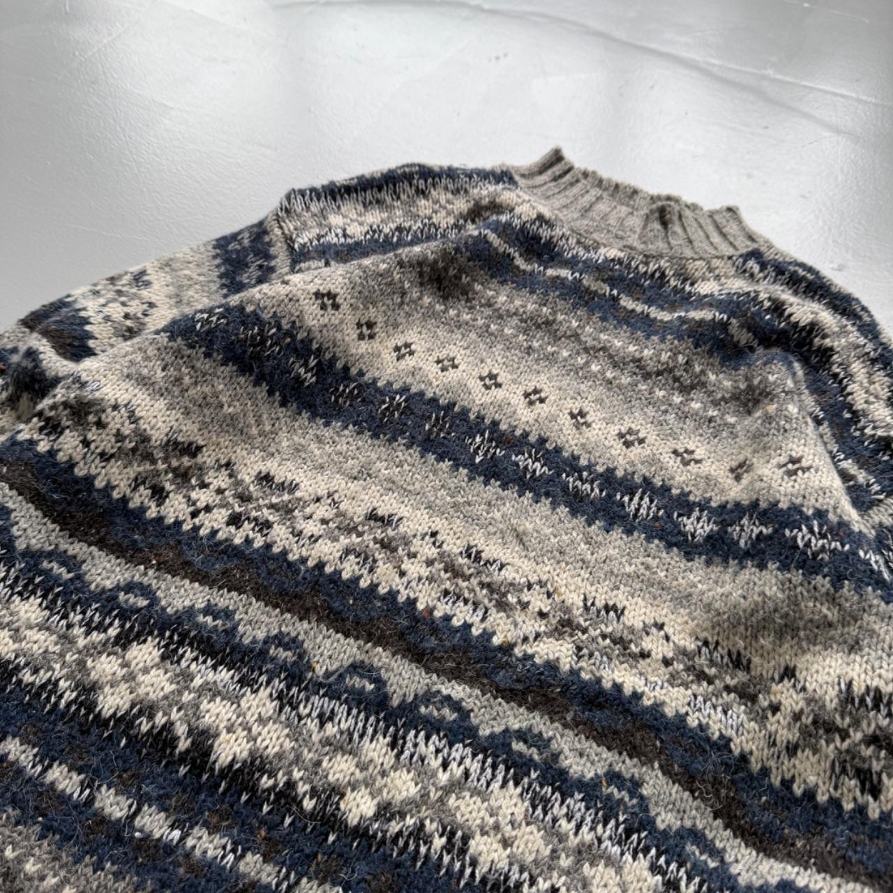 Blue Stripe Knitted 90s Vintage Knit Mock Neck Jumper - Medium