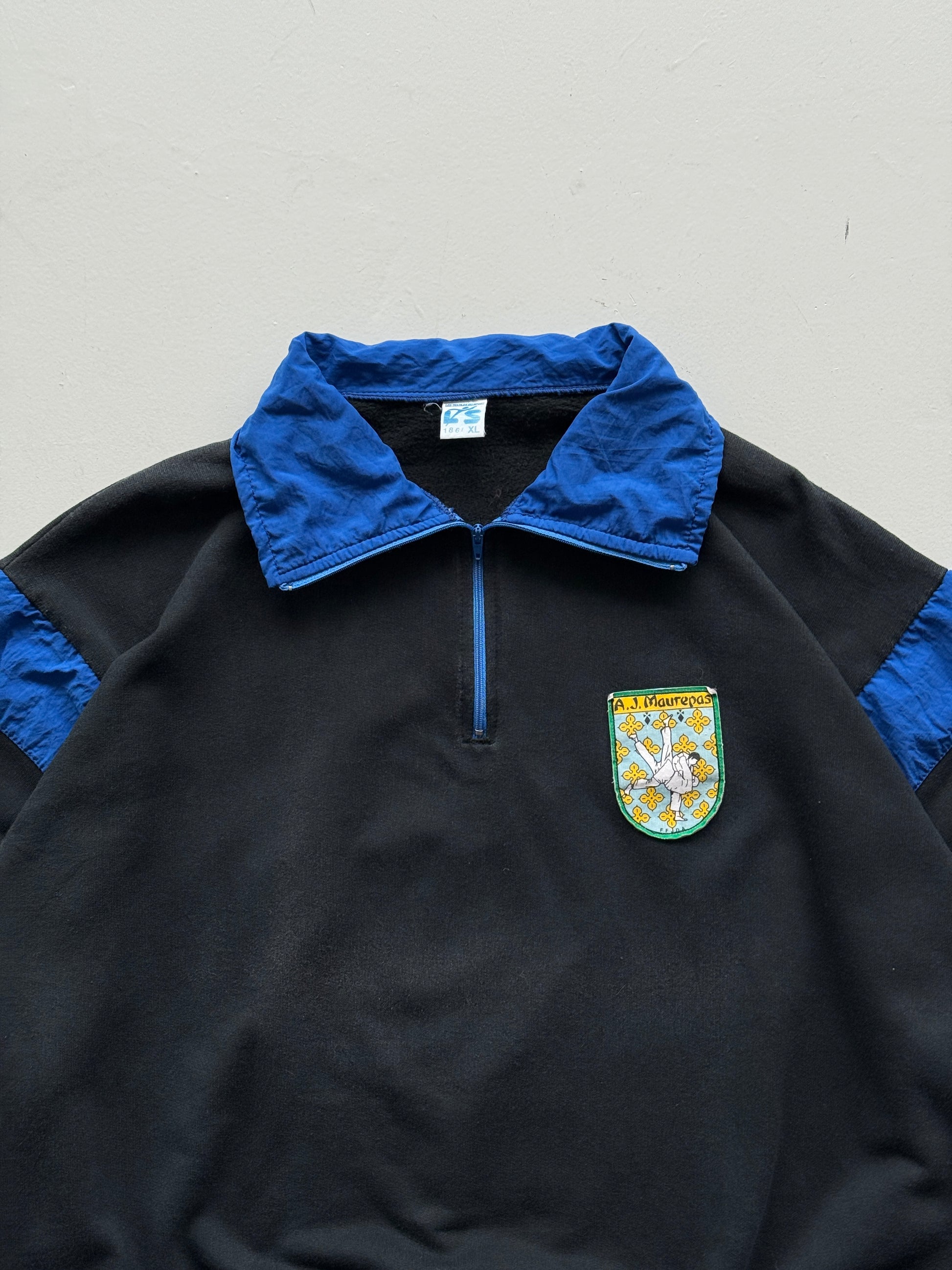 Black Judo Gym 80's Vintage Track Suit Quarter Zip Jacket -  Medium Oversized