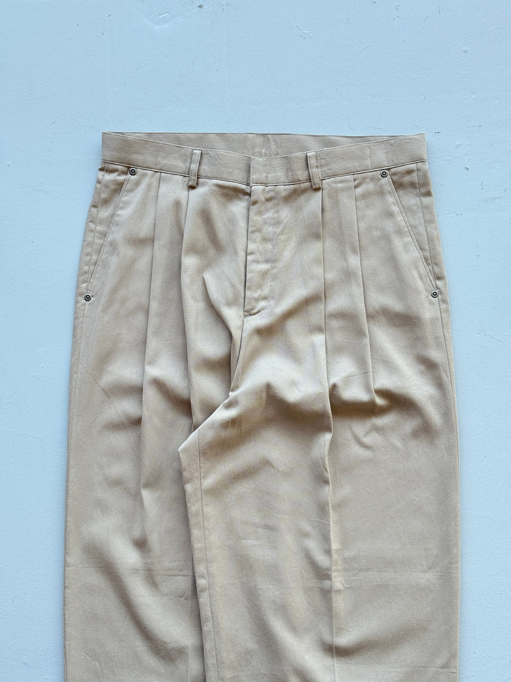 Cream Olive Menswear Wide Led Pleated Suit Trousers - W32 x L29