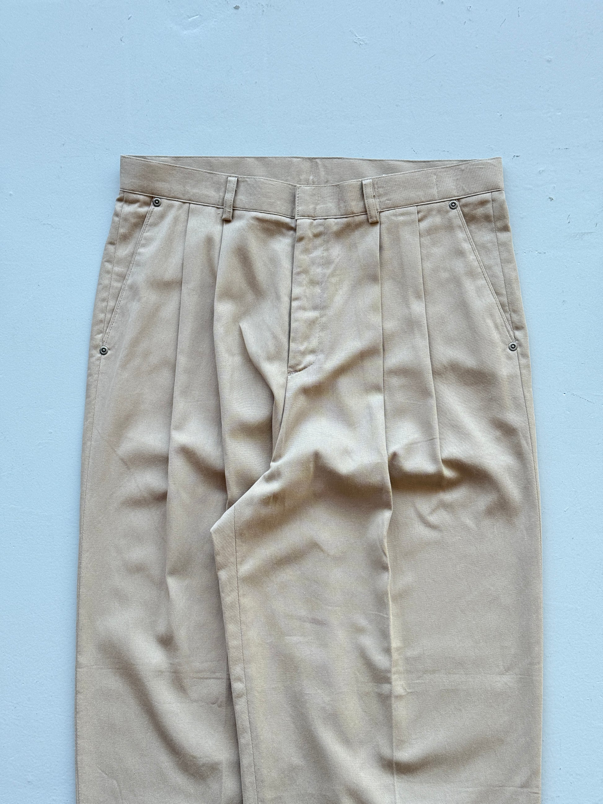 Cream Olive Menswear Wide Led Pleated Suit Trousers - W32 x L29