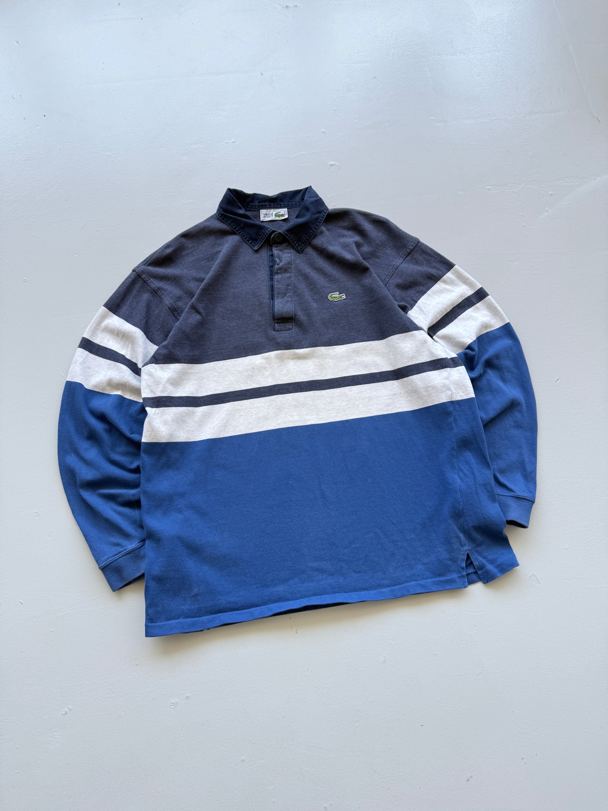 Chemise Lacoste Striped 90's Vintage Long Sleeve Rugby Polo - Medium
