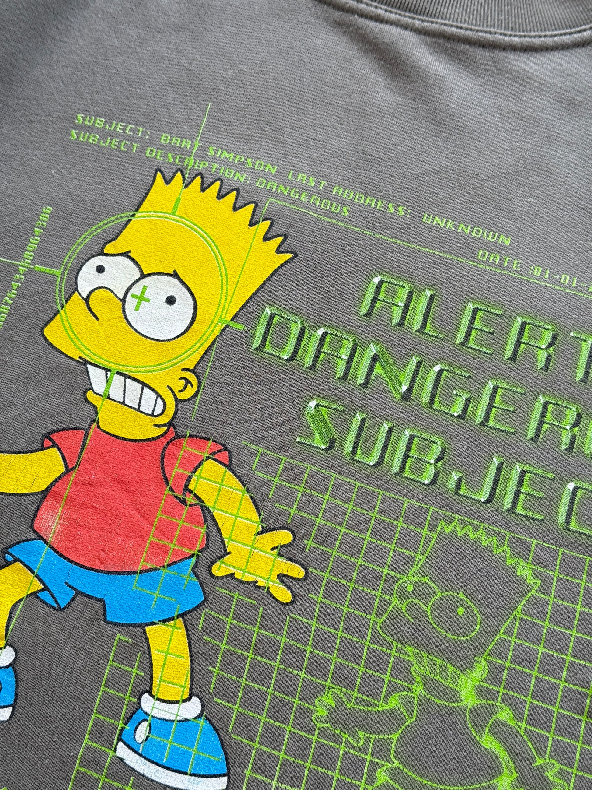Bart Simpson Alert Dangerous Subject 90's Vintage Sweatshirt - Medium Oversized