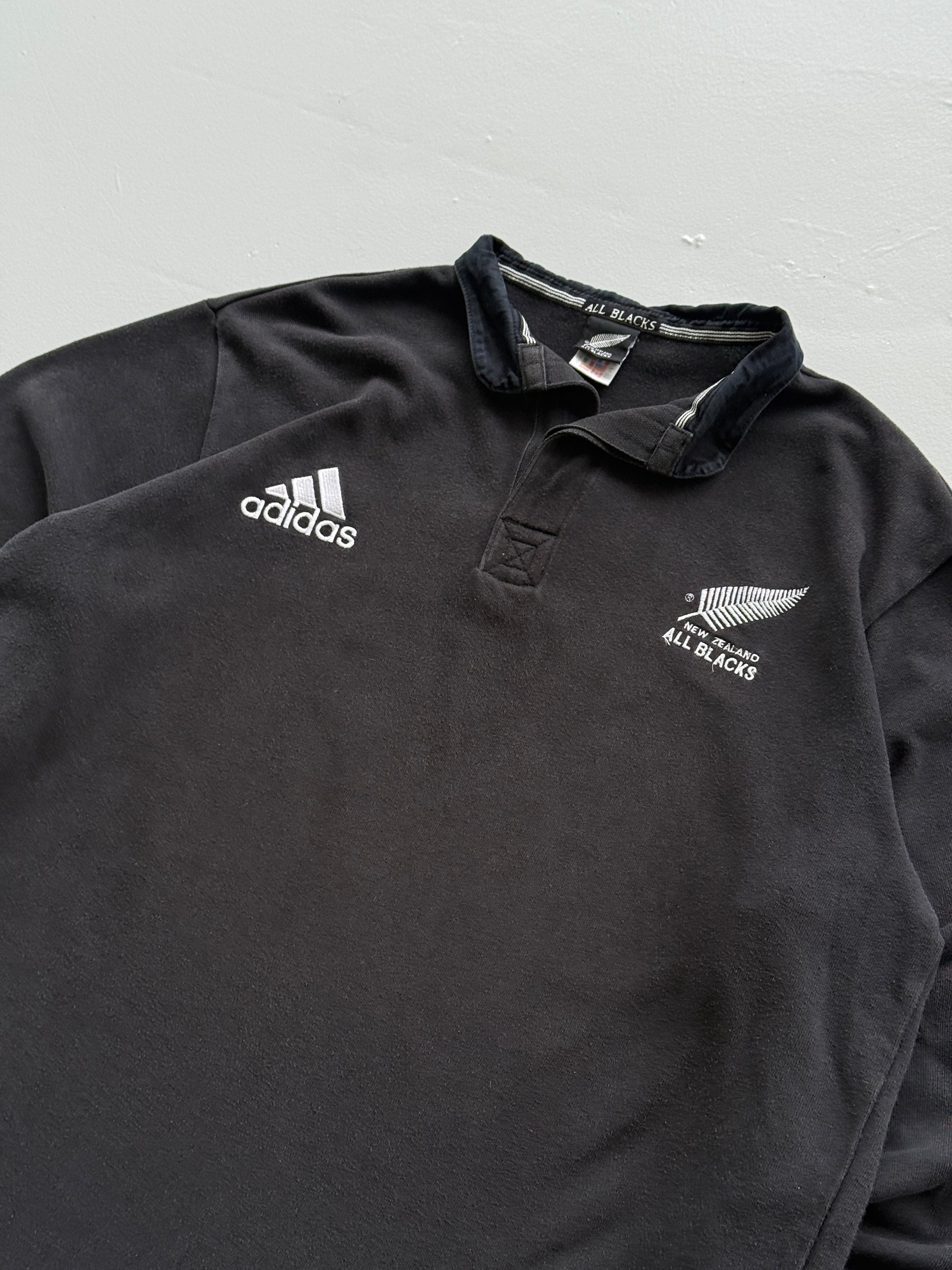 Adidas New Zealand All Blacks 90's Vintage Rugby Long Sleeve Polo - XL