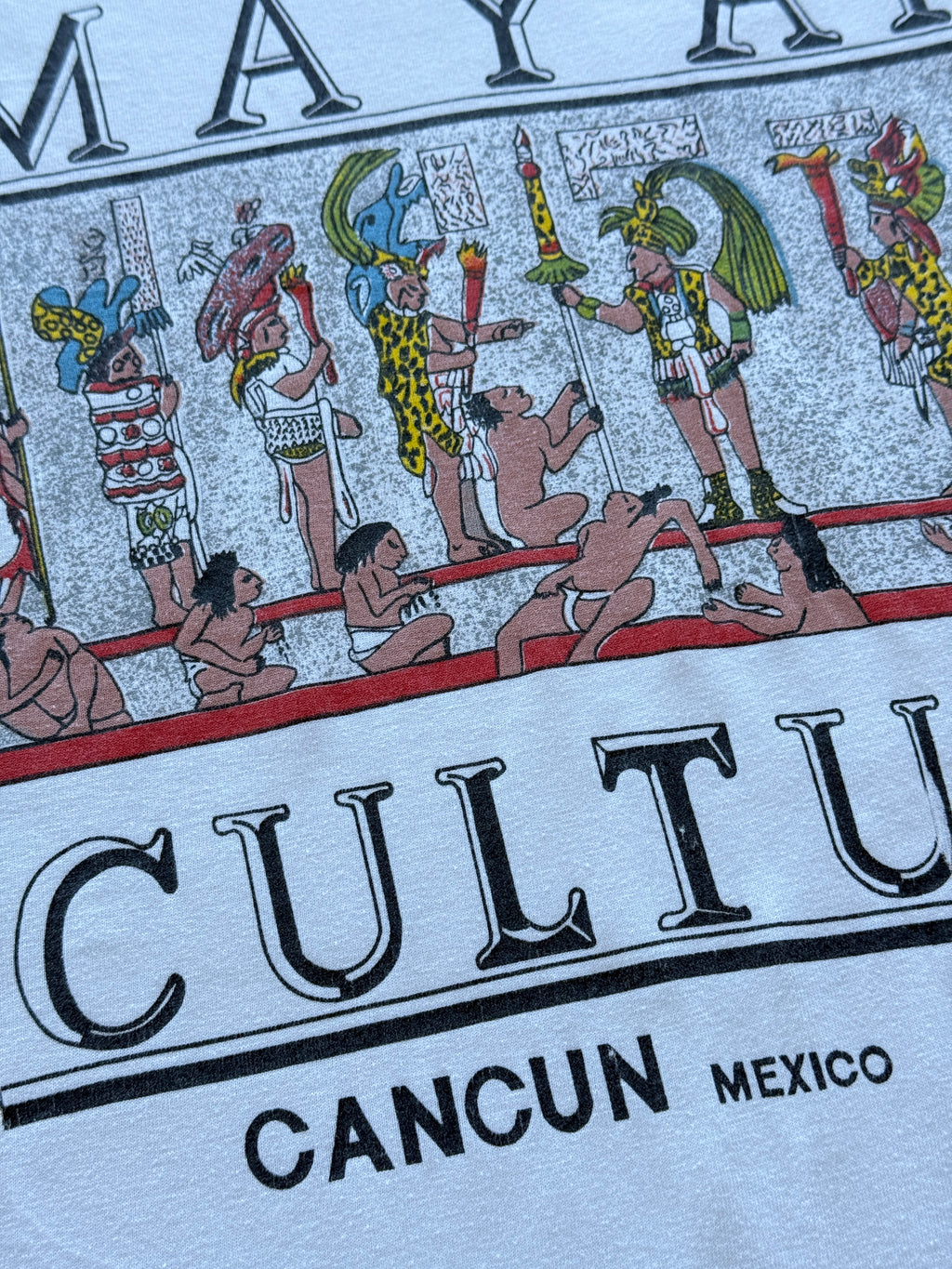 White Mayan Culture Cancun Mexico 90's Vintage Tourist Graphic T-Shirt - Large