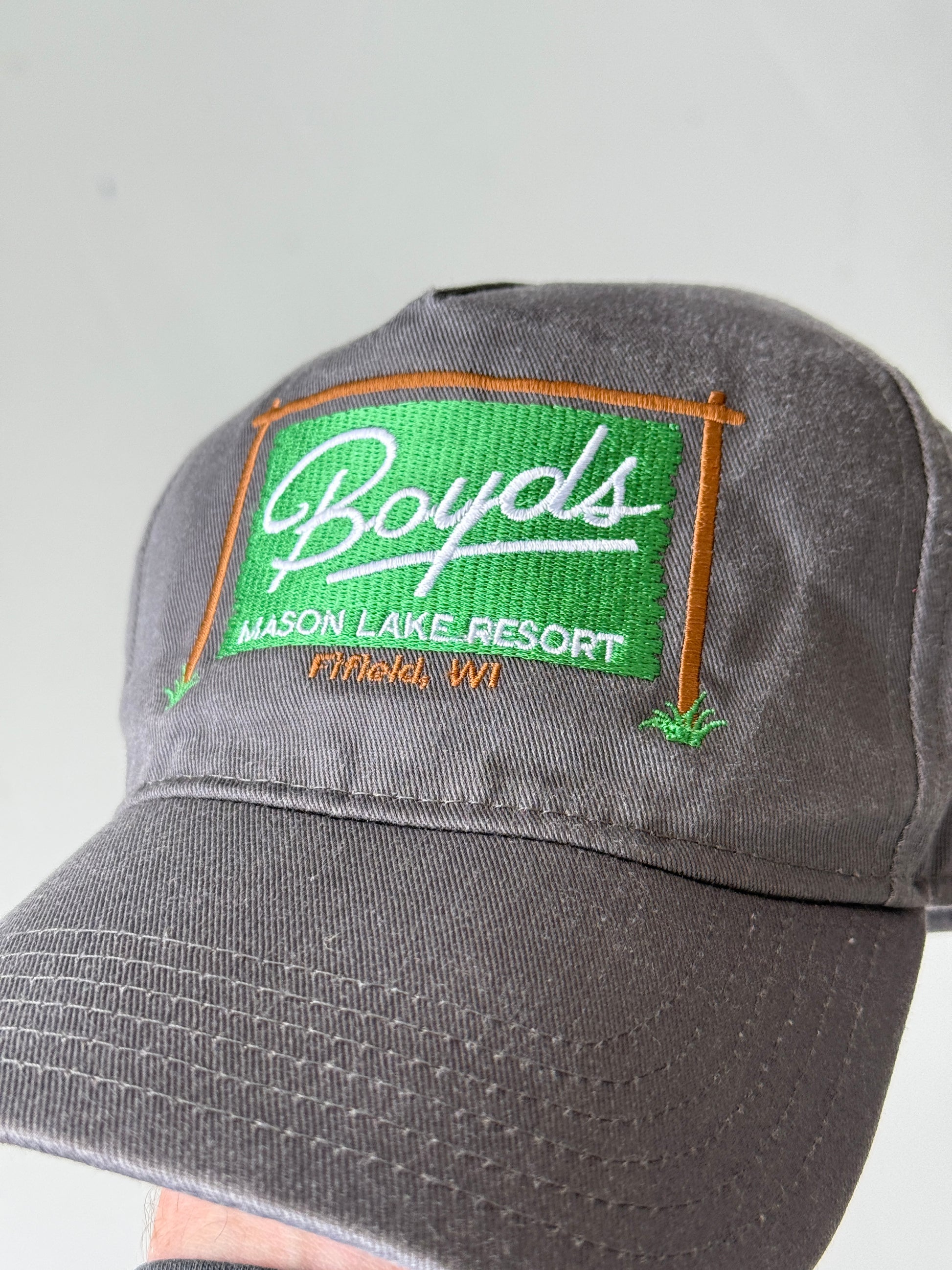 Grey Boyds Lake Resort Vintage Cotton SnapBack Trucker Cap