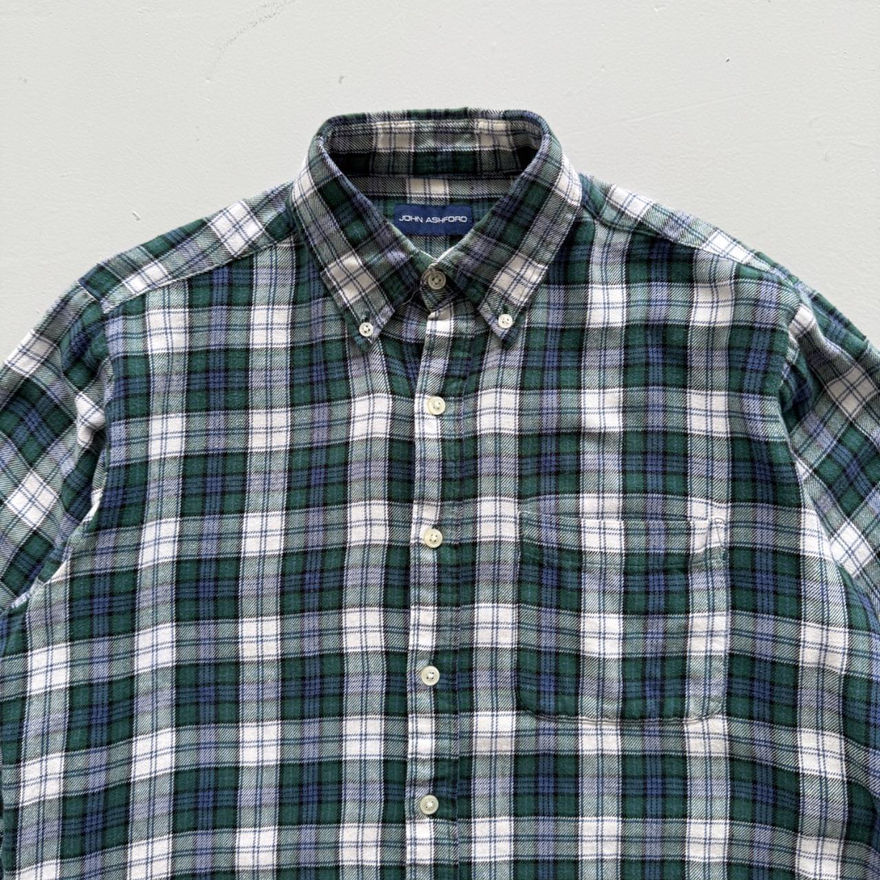 Green and Blue Checkered Long Sleeve 90s Vintage Flannel Shirt - Large
