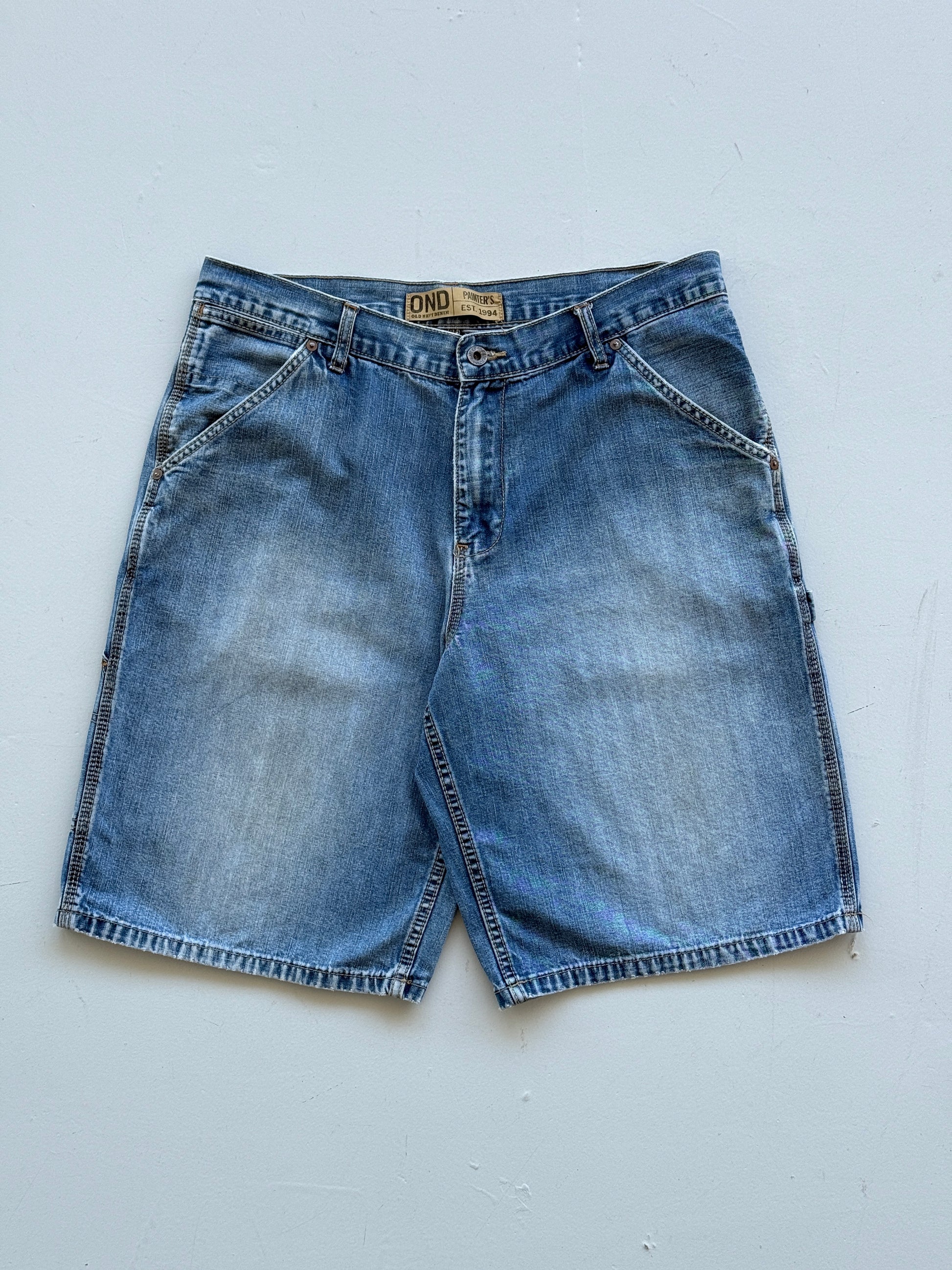 Light Blue Old Navy 00's Vintage Y2K Baggy Carpenter Denim Shorts - W34 x L12.5