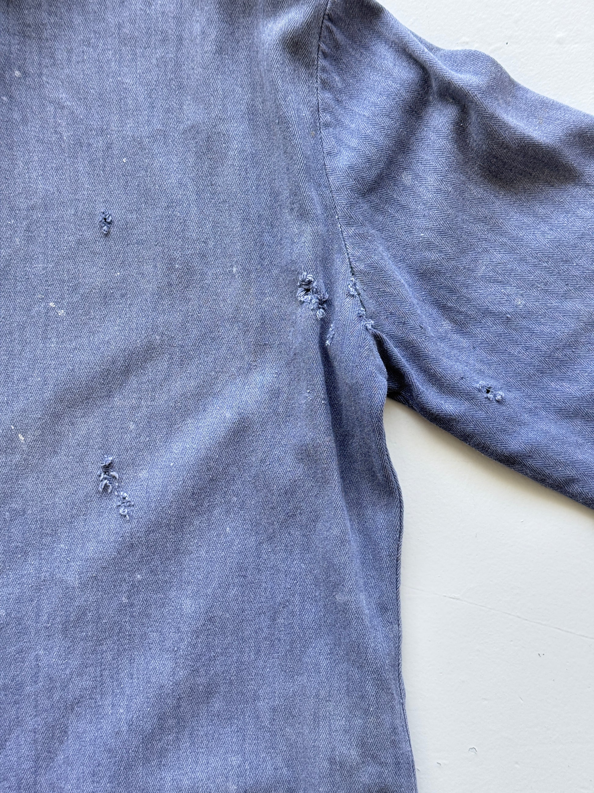 Faded Blue French Chore Jacket 80's Vintage Herringbone Workwear CH325 - Womens