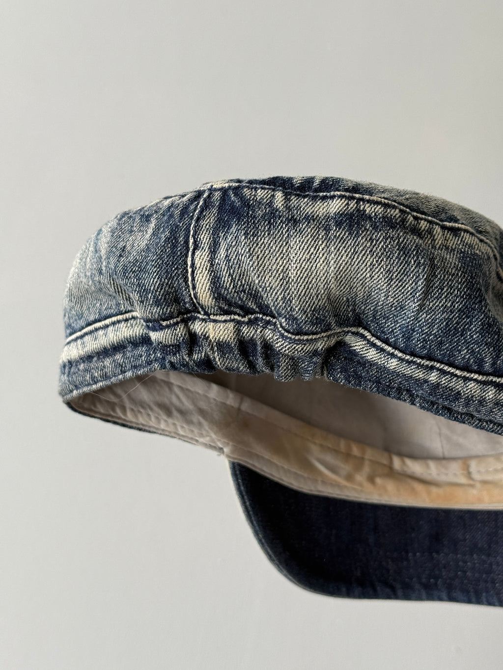 Denim Floral Distressed Y2K Cadet Cap Military Style 00's Grunge Aesthetic