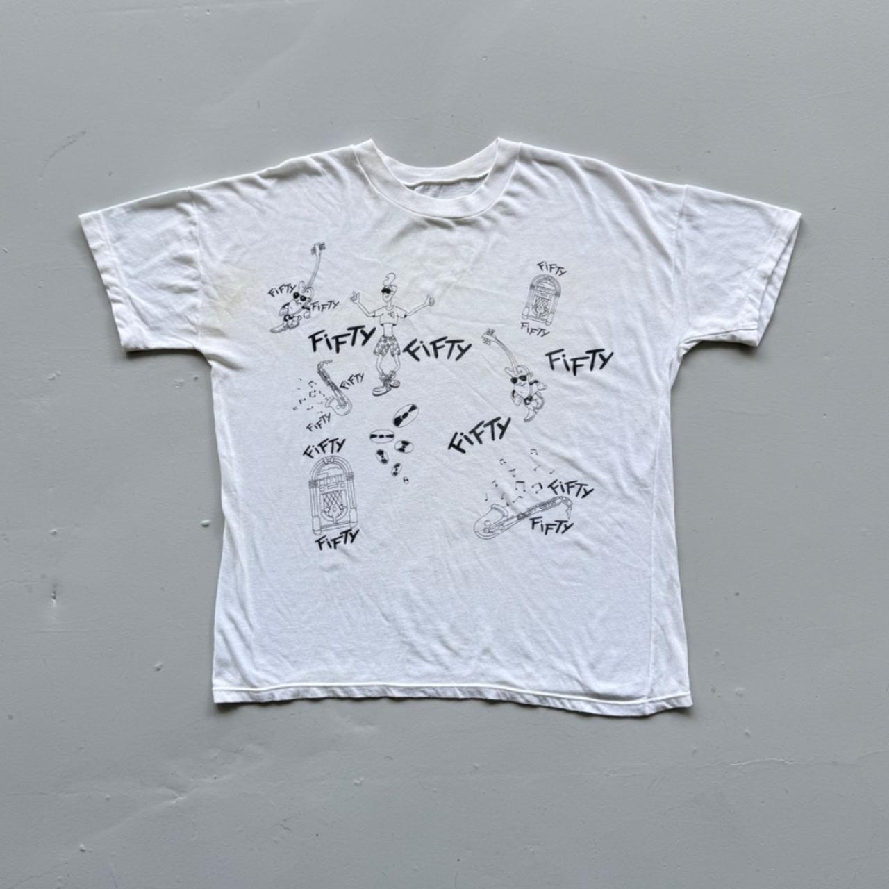 White Fifty Fifty 80s Solgan Vintage T-shirt - Large