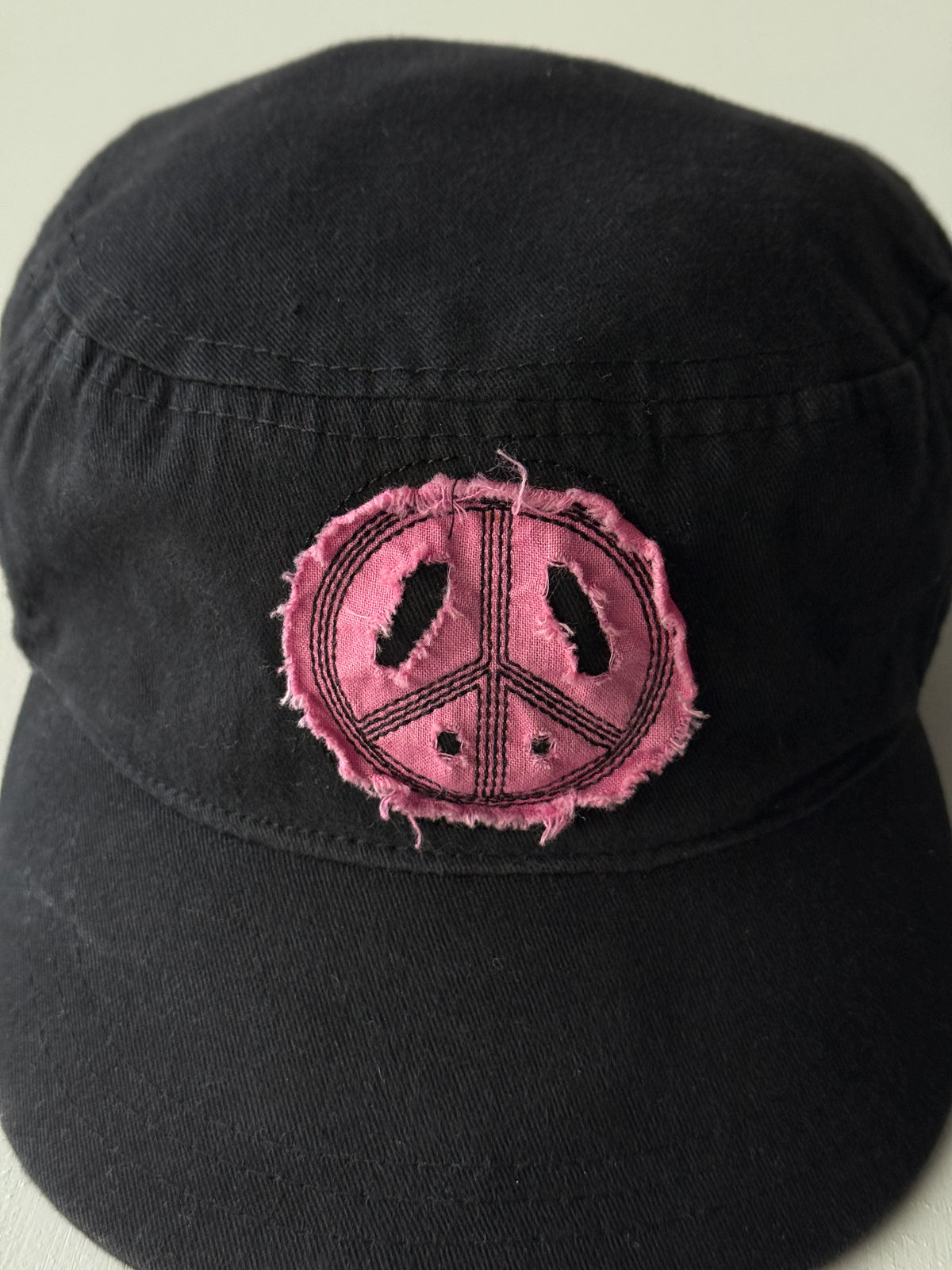 Black Peace Symbol Y2K Cadet Cap Military Style 00's Grunge Aesthetic
