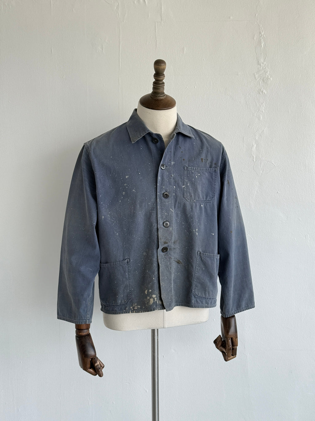 Thrashed Blue French Vintage Workwear Chore Jacket CH359 - Small