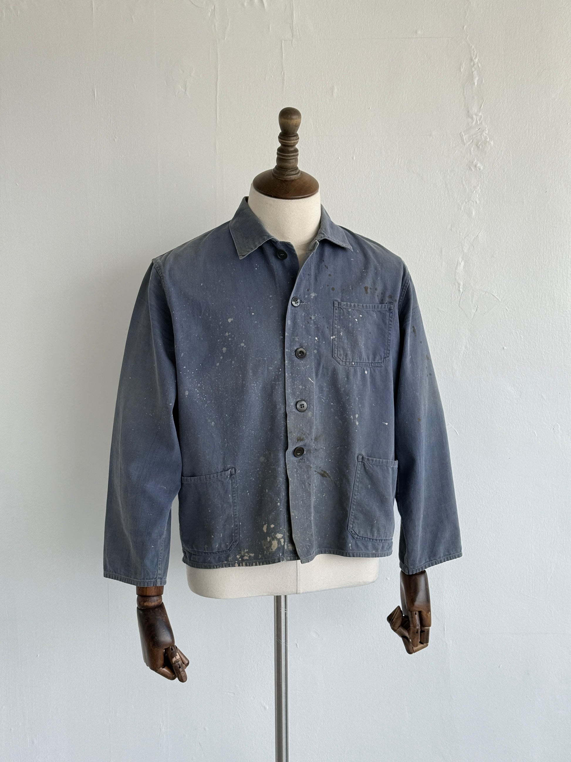Thrashed Blue French Vintage Workwear Chore Jacket CH359 - Small