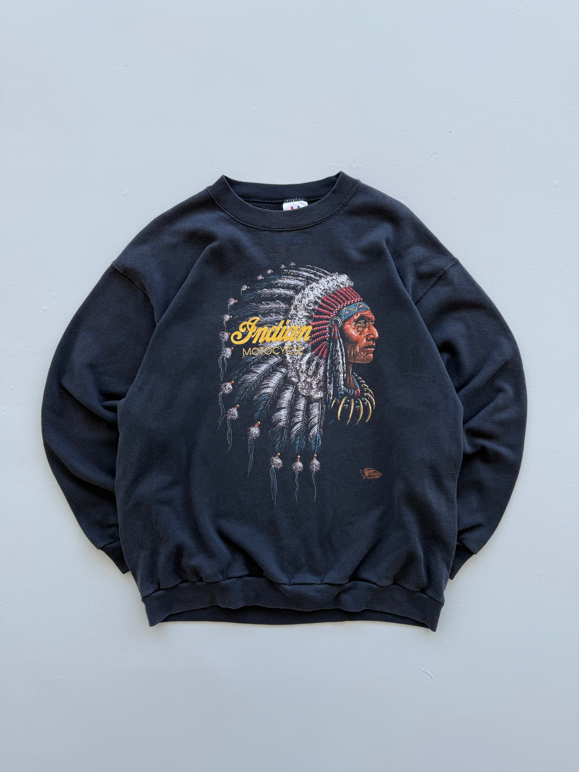 Black Indian Motorcycles 90's Vintage Graphic Biker Sweatshirt Jumper - Large