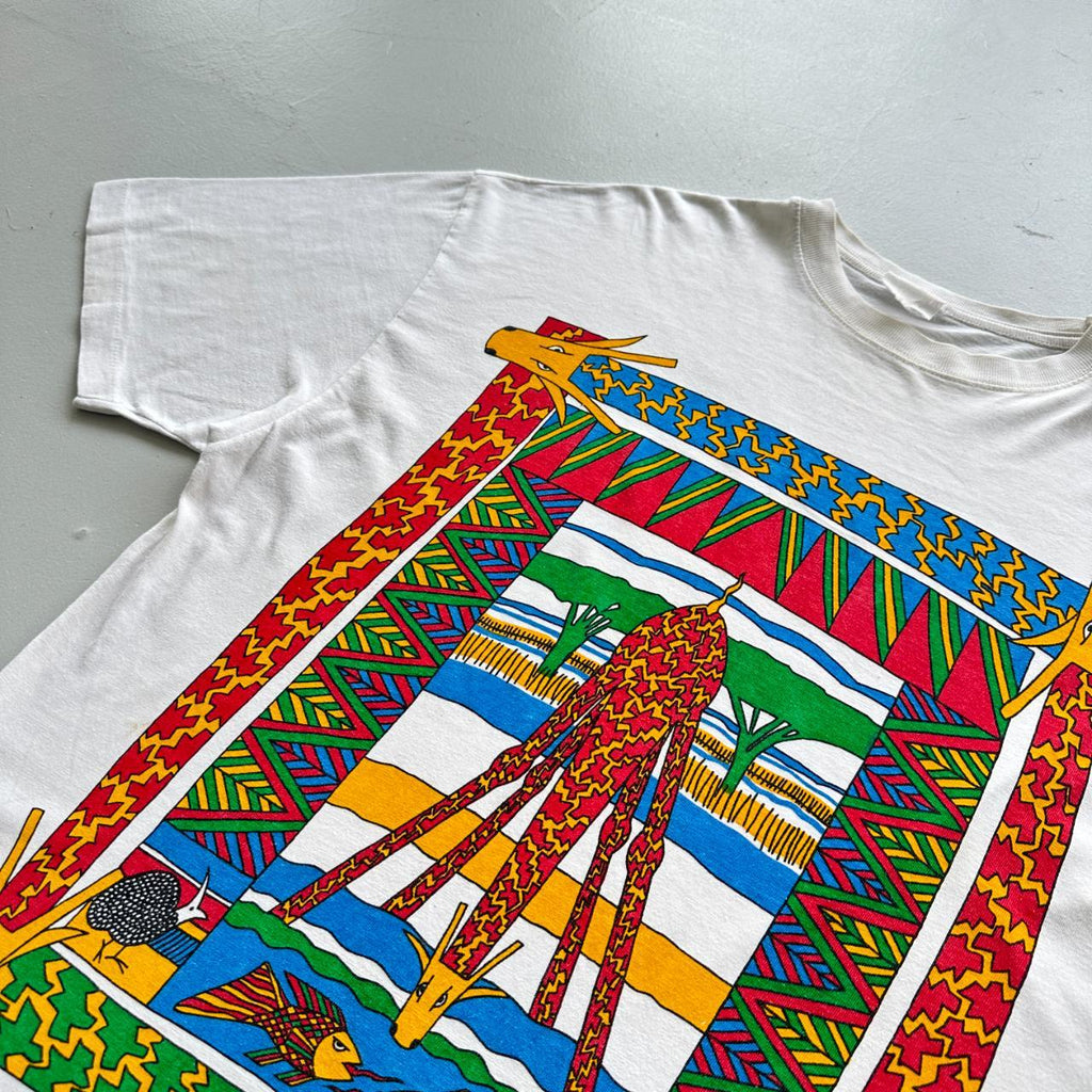 White Abstract Art Giraffe Vintage 90's T-shirt - Medium