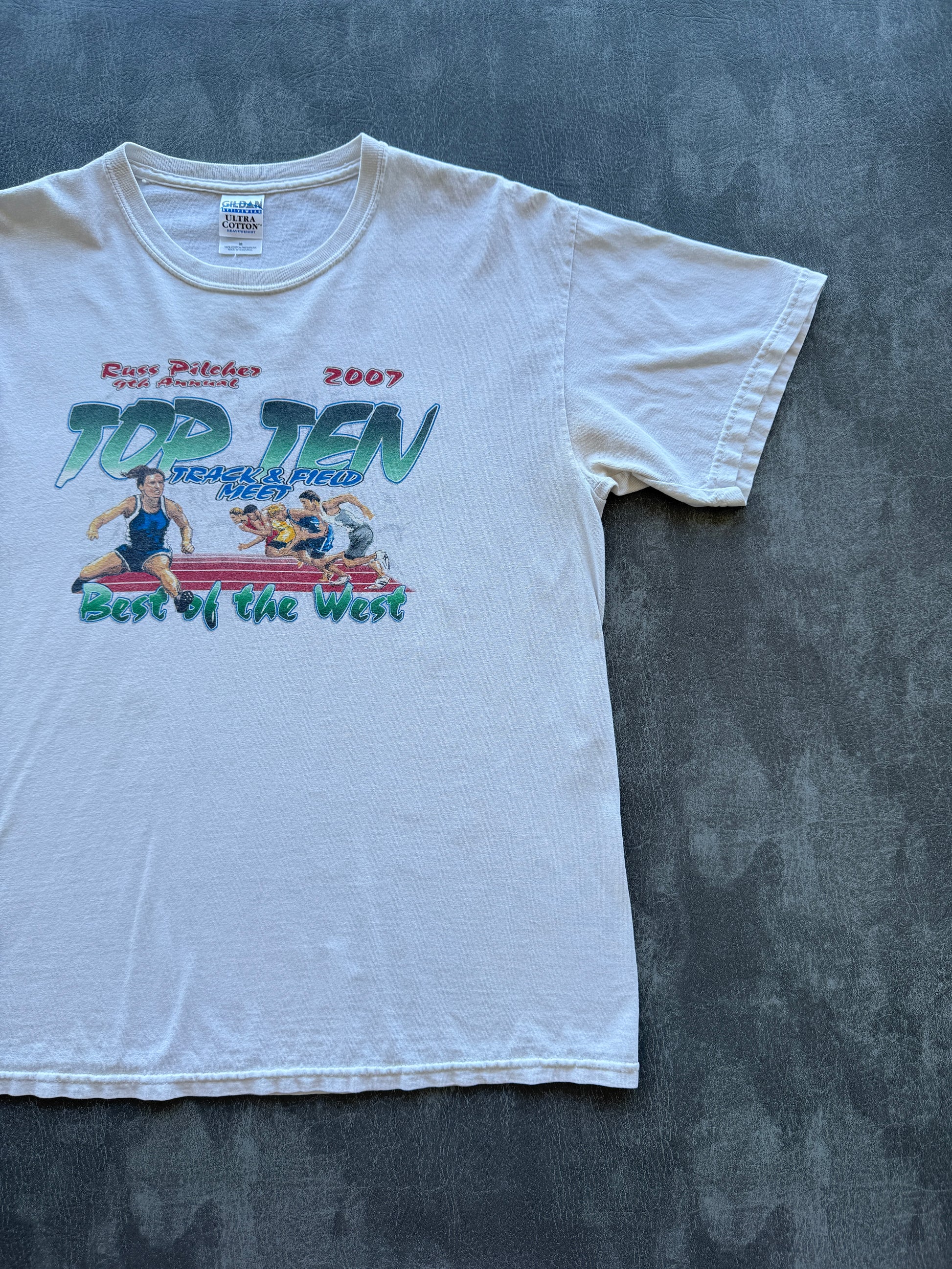 White Top Ten Track & Field Meet 2007 Vintage Graphic T-Shirt - Medium