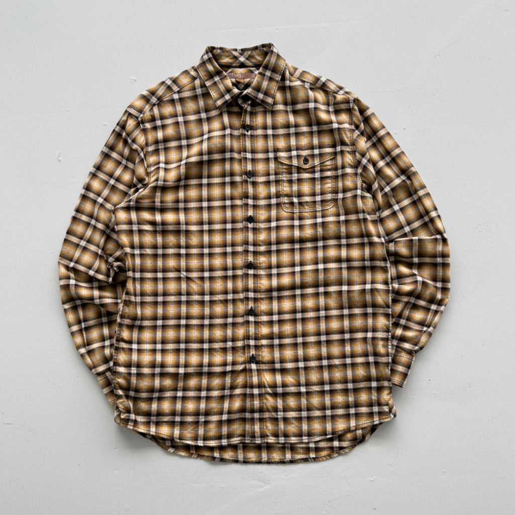 Yellow Checkered Long Sleeve 90s Vintage Flannel Shirt - Large