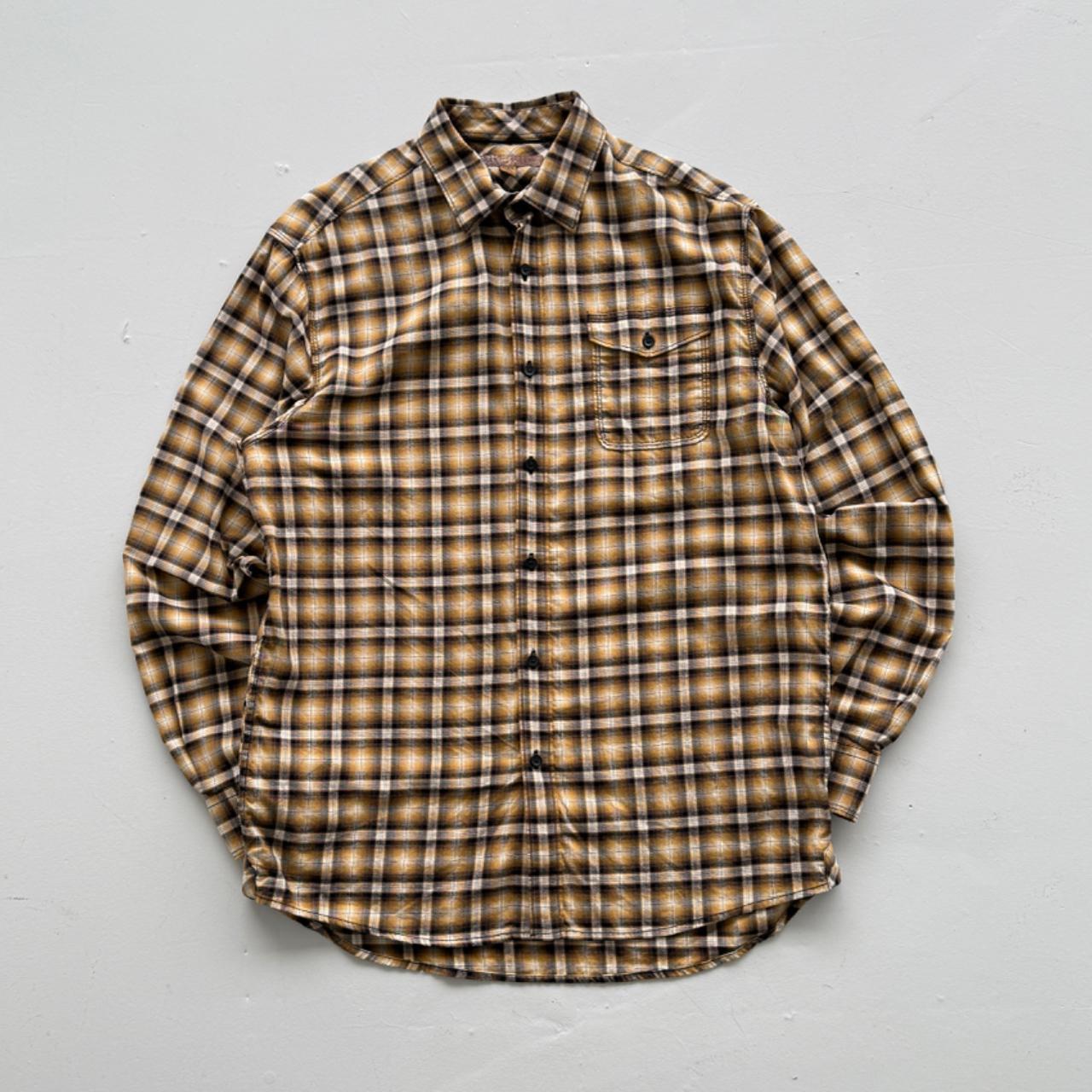 Yellow Checkered Long Sleeve 90s Vintage Flannel Shirt - Large