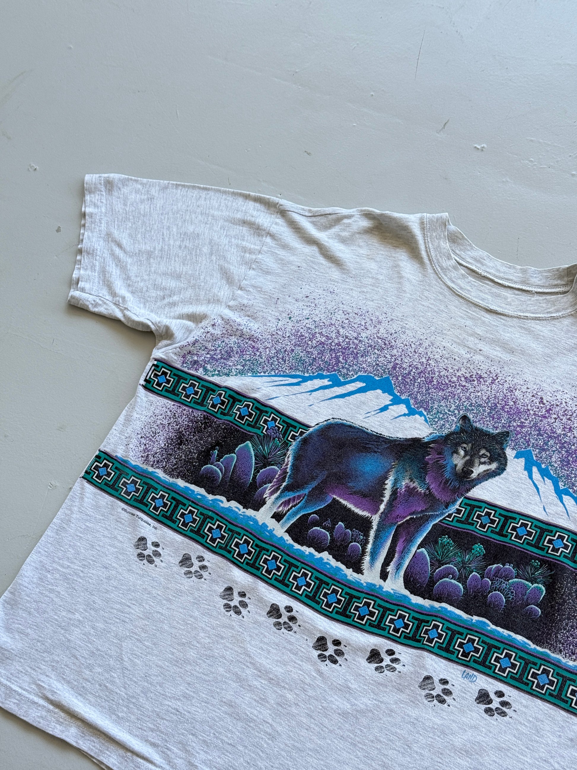 Grey Wolf AOP 90's Vintage Graphic Single Stitch T-Shirt - XL