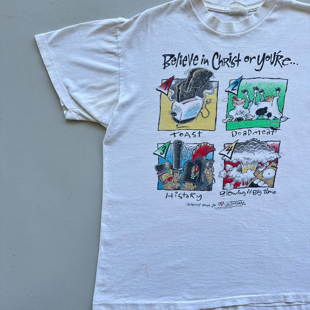 White 90s Religious Christ Vintage T-shirt - XL