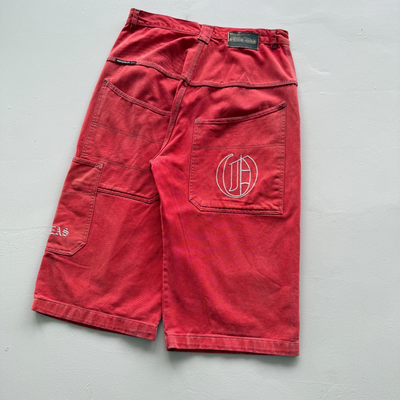 Red Overzeas Denim Y2K Hip-Hop Cargo Shorts - 32"