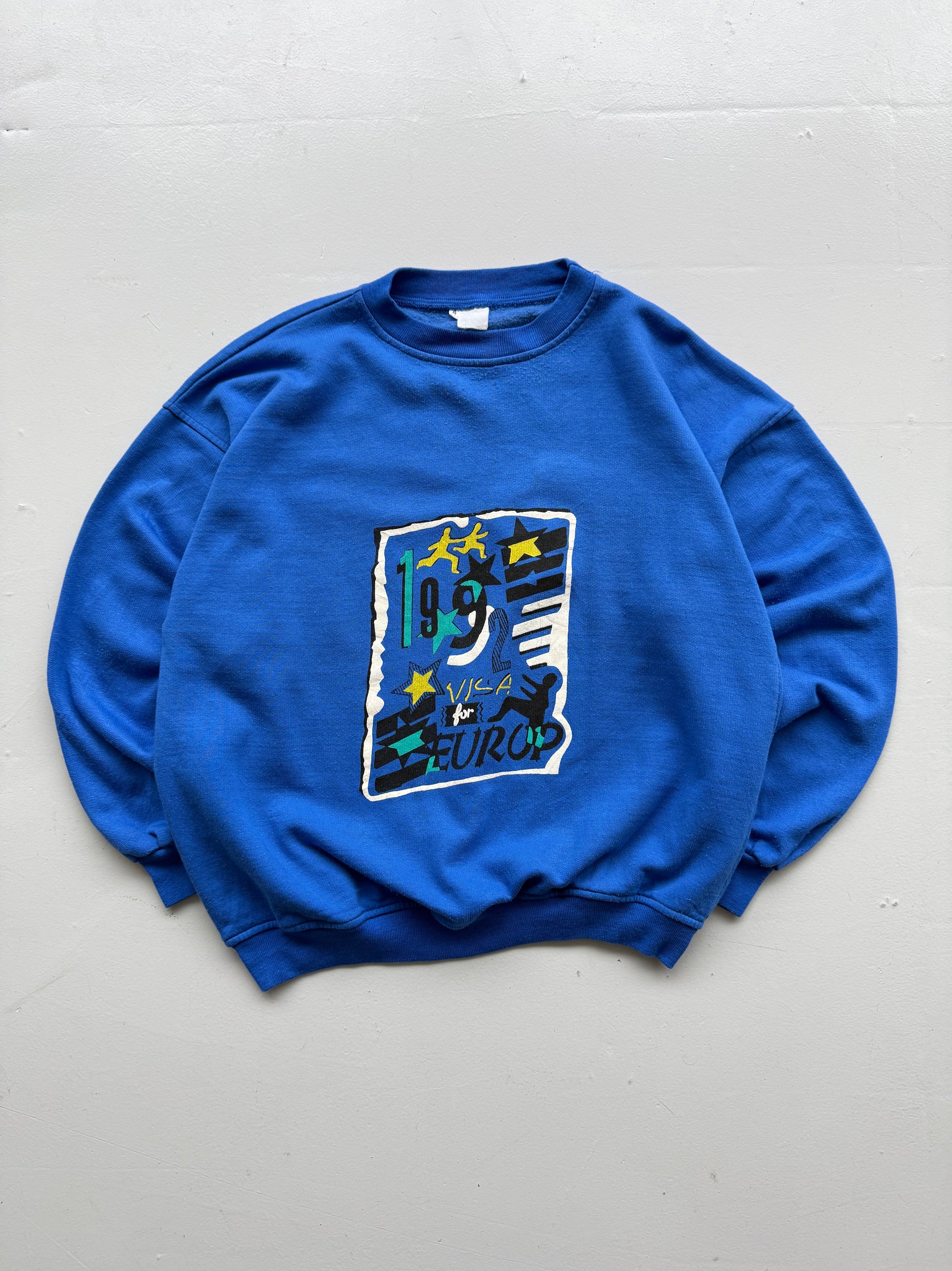 Blue 1992 Europe 90's Vintage Graphic Sweatshirt Jumper - Medium