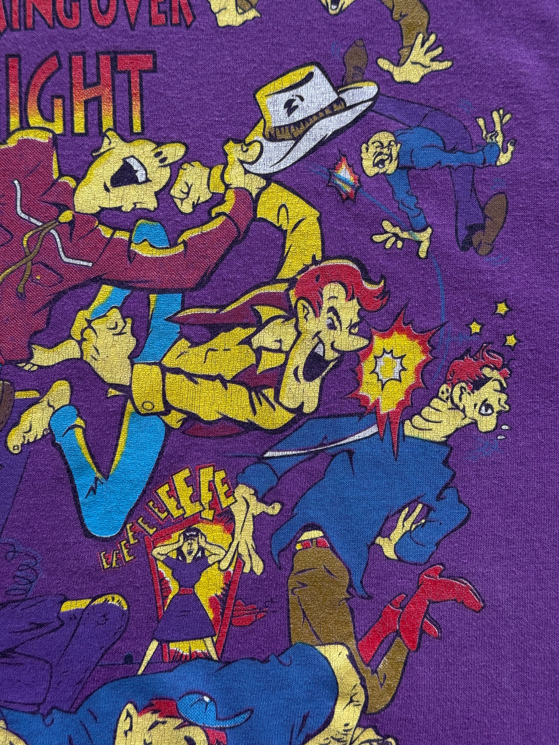 Purple Rowdy Friends 90's Vintage Single Stitch Slogan Graphic T-Shirt - Large