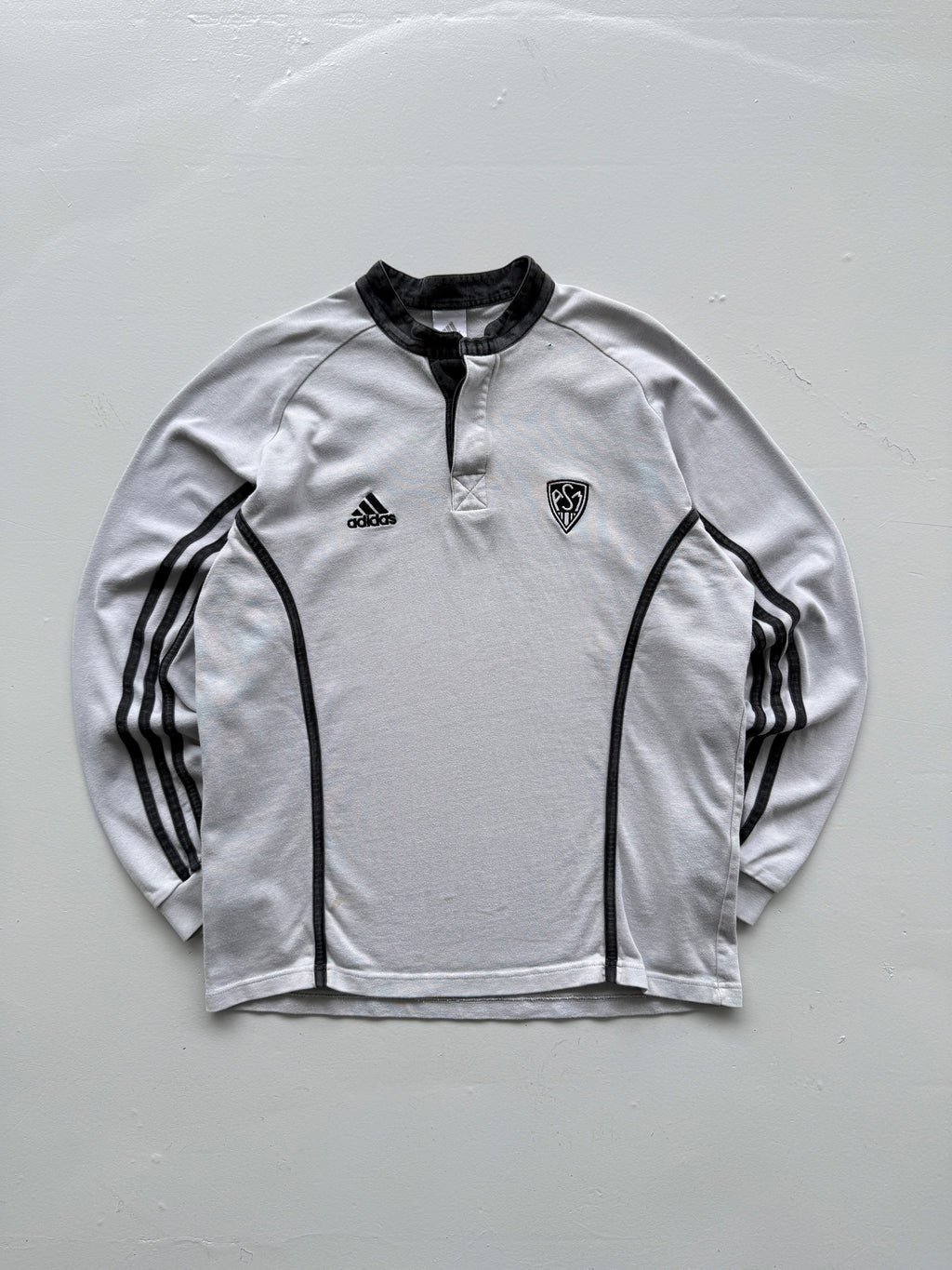 Grey ASM Adidas 00's Vintage Long Sleeve Rugby Polo Training Jersey - Medium