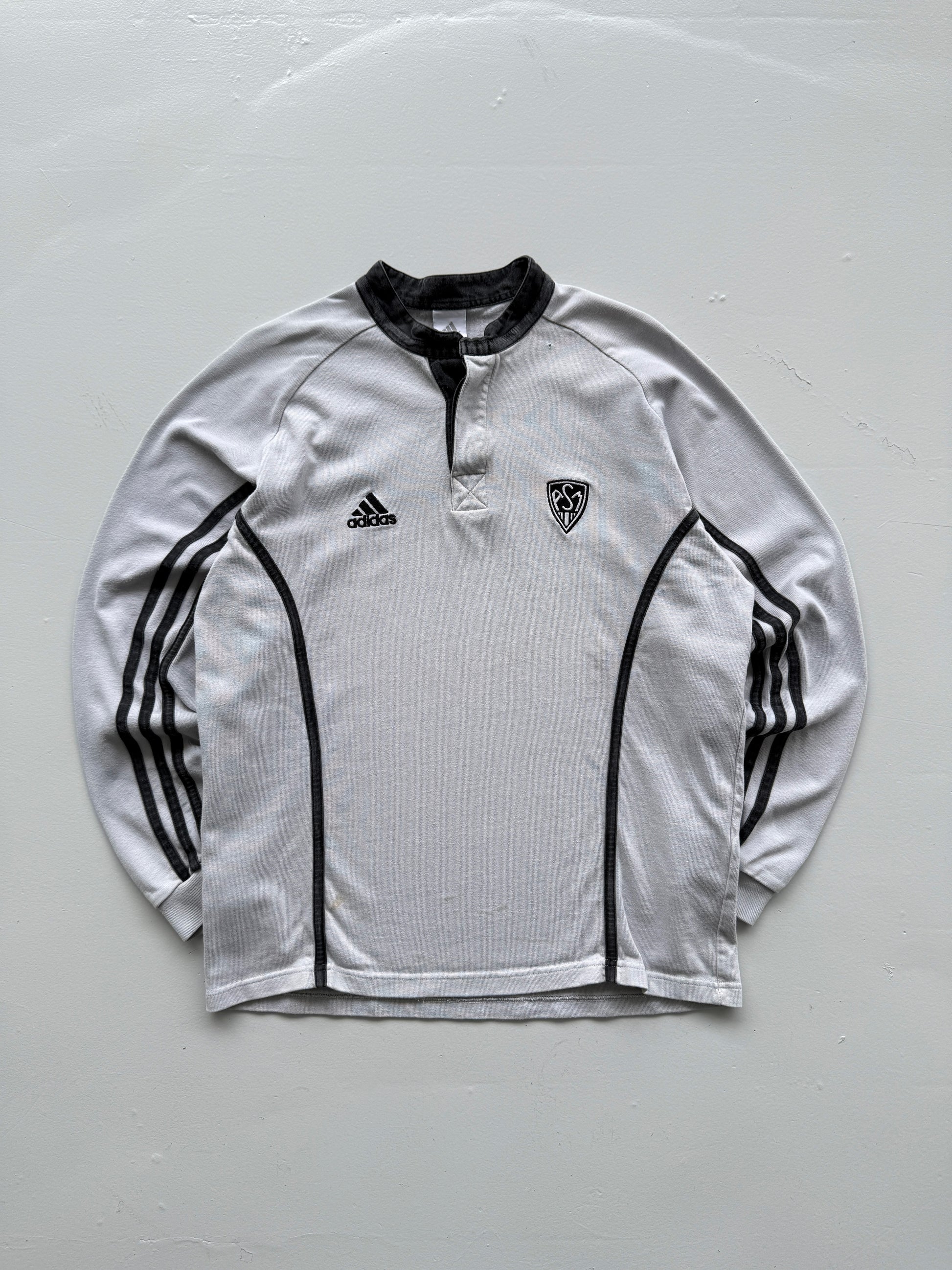 Grey ASM Adidas 00's Vintage Long Sleeve Rugby Polo Training Jersey - Medium
