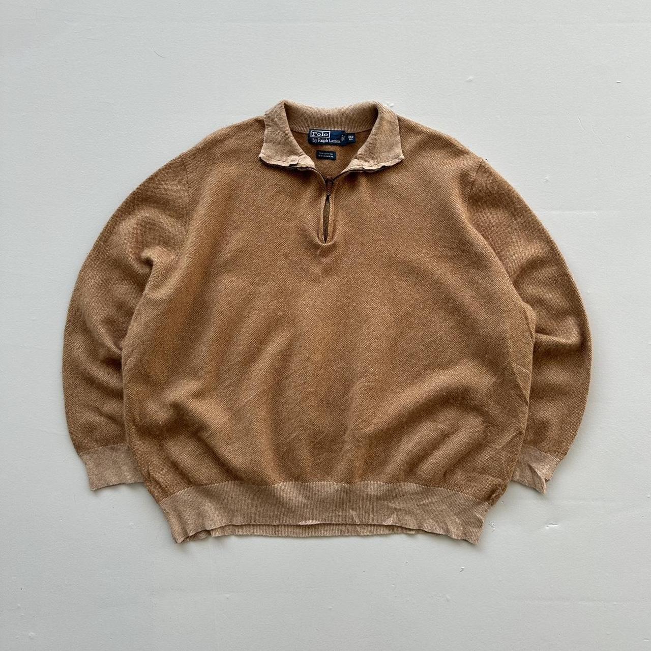 Tan Cashmere Polo Ralph Lauren Quarter Zip Sweatshirt - XL / 2XL Boxy