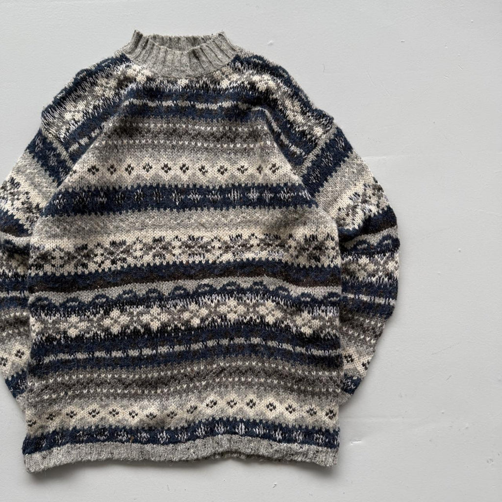 Blue Stripe Knitted 90s Vintage Knit Mock Neck Jumper - Medium
