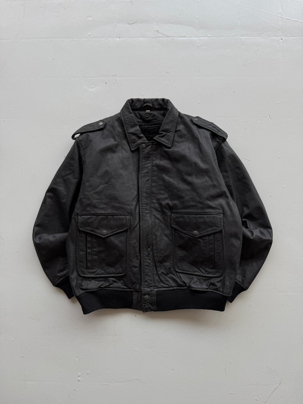 Black A2 Leather Vintage Lined Aviation Bomber Jacket 005 - XL