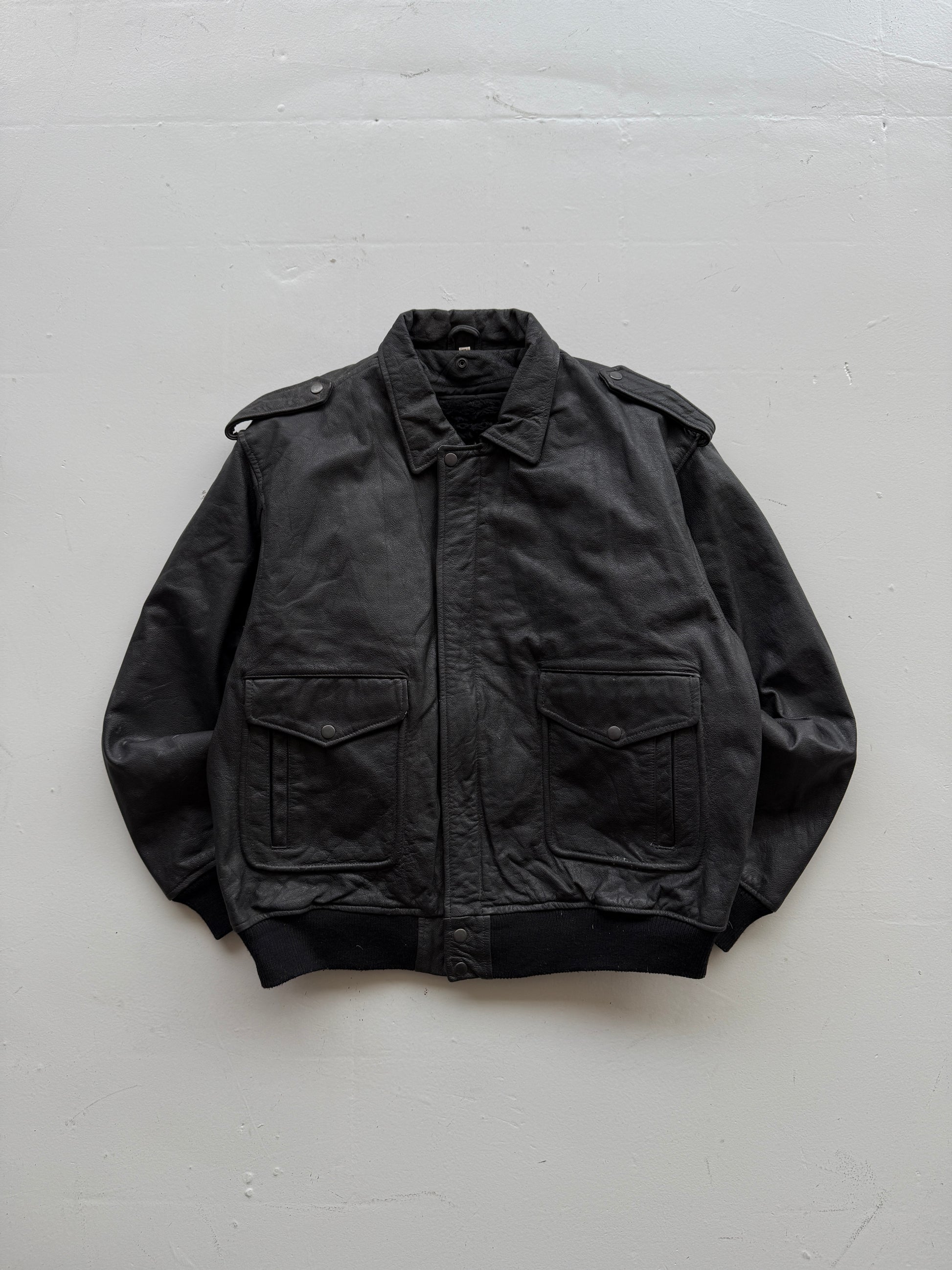 Black A2 Leather Vintage Lined Aviation Bomber Jacket 005 - XL