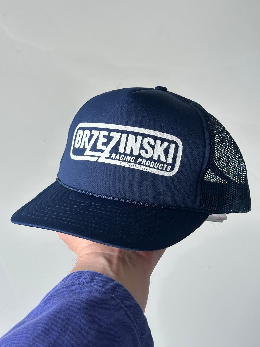 Navy Vintage SnapBack Trucker Cap Foam & Mesh Brzezinski Racing Products