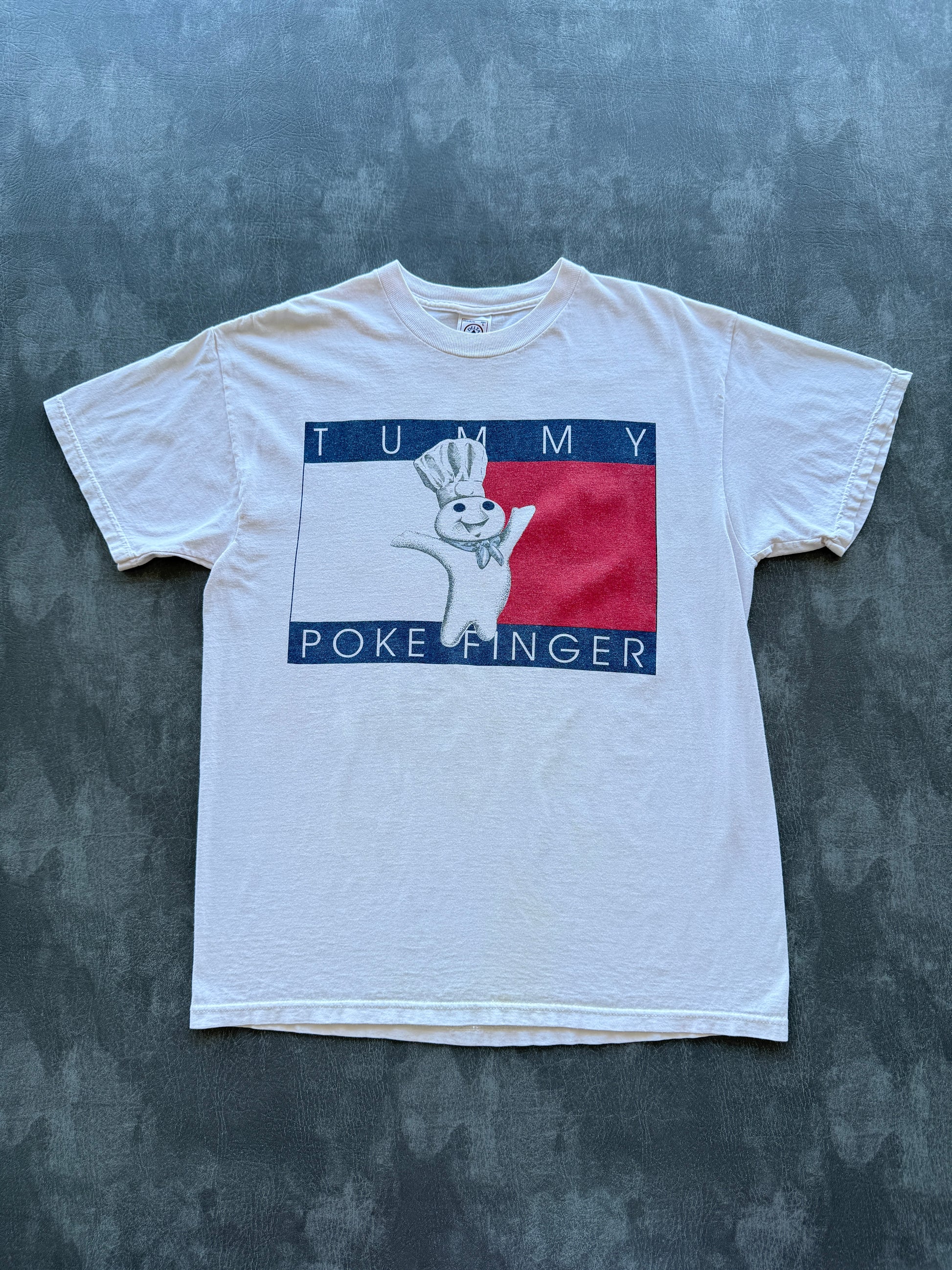 White Tummy Poke Finger Pillsbury Doughboy 90's Vintage Graphic T-Shirt - Large