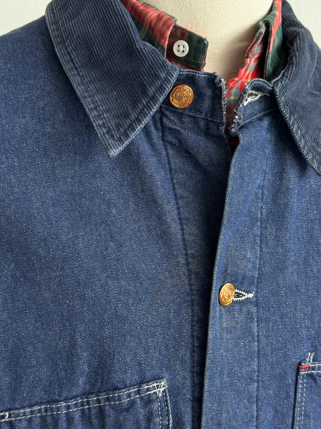 Blue Flannel Lined Denim 70's Vintage Chore Jacket - 2XL
