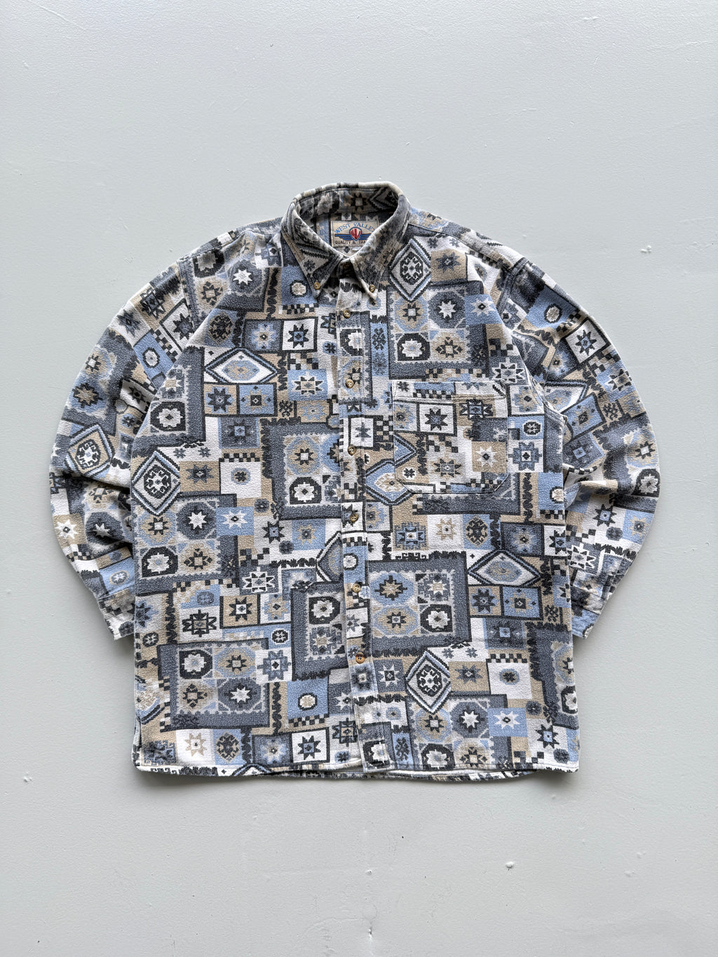 Blue Western Pattern West Valley 90's Vintage Long Sleeve Shirt - Small
