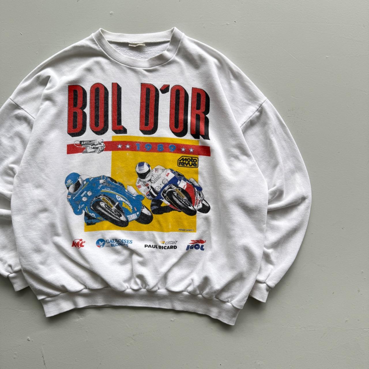 White Bol D'or Motorcycle 1989 Vintage Graphic Sweatshirt - Large