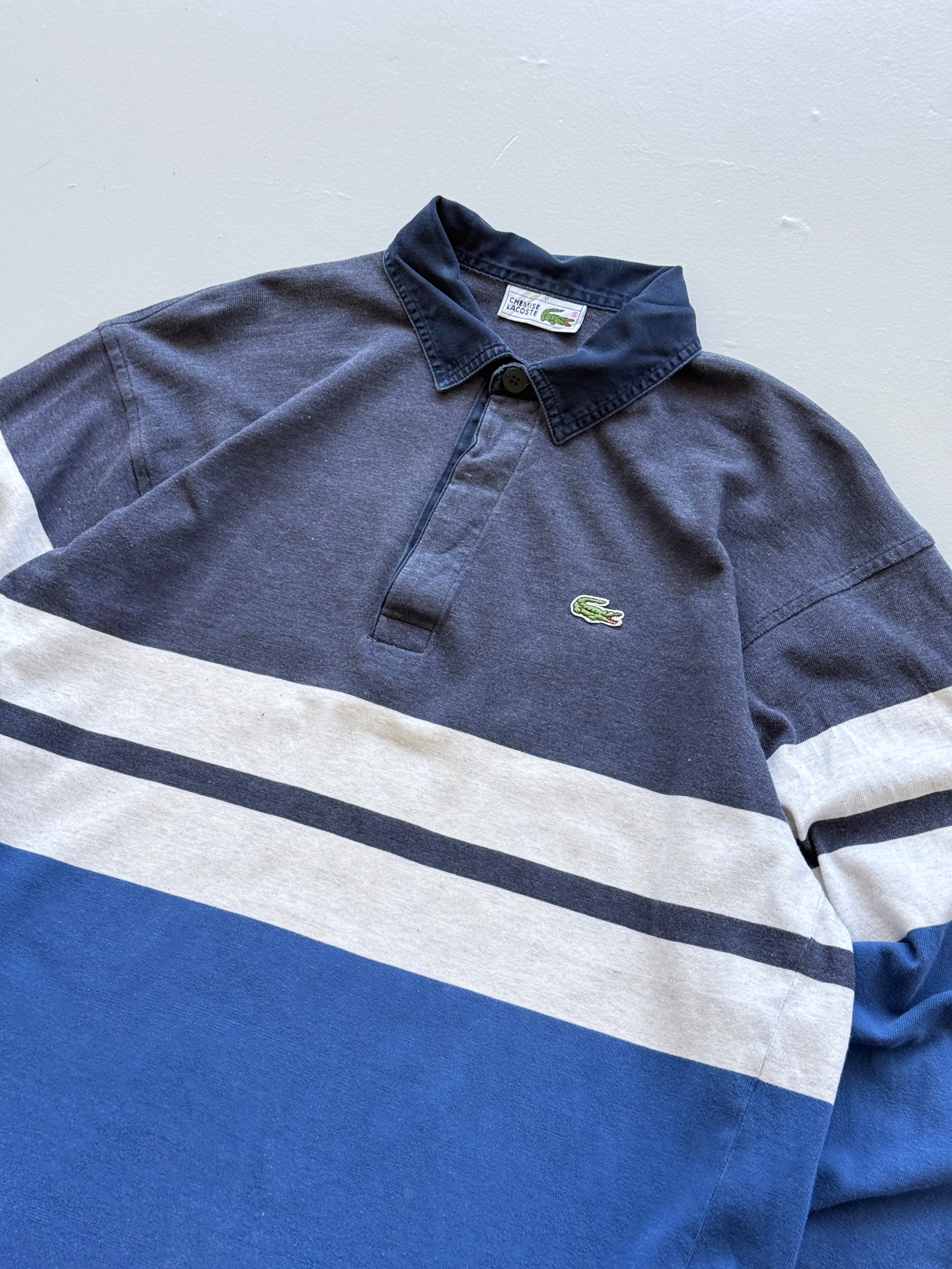 Chemise Lacoste Striped 90's Vintage Long Sleeve Rugby Polo - Medium