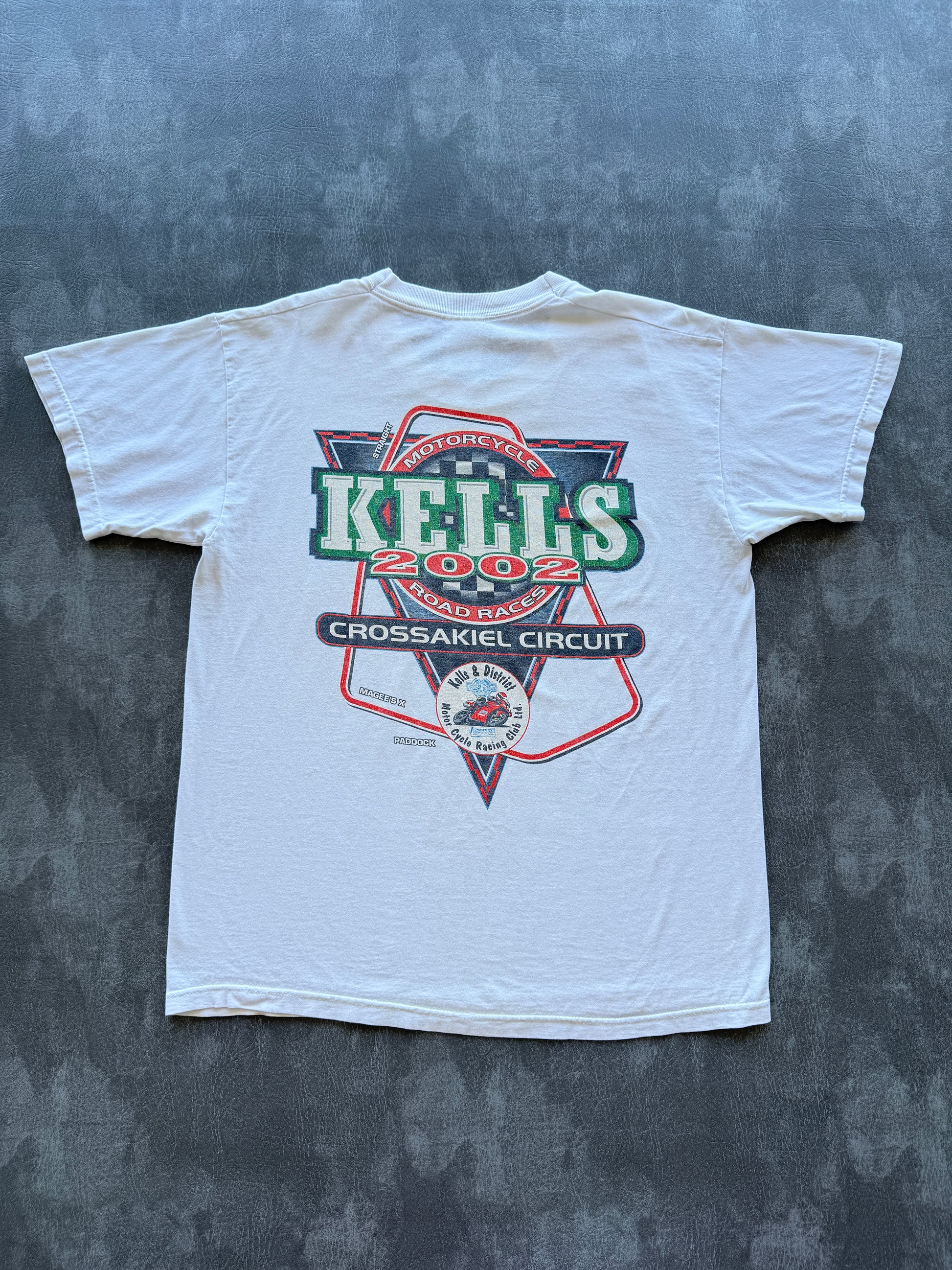 White Kells 2002 Motorcycle Road Races Crossakiel Circuit Y2K Graphic T-Shirt -