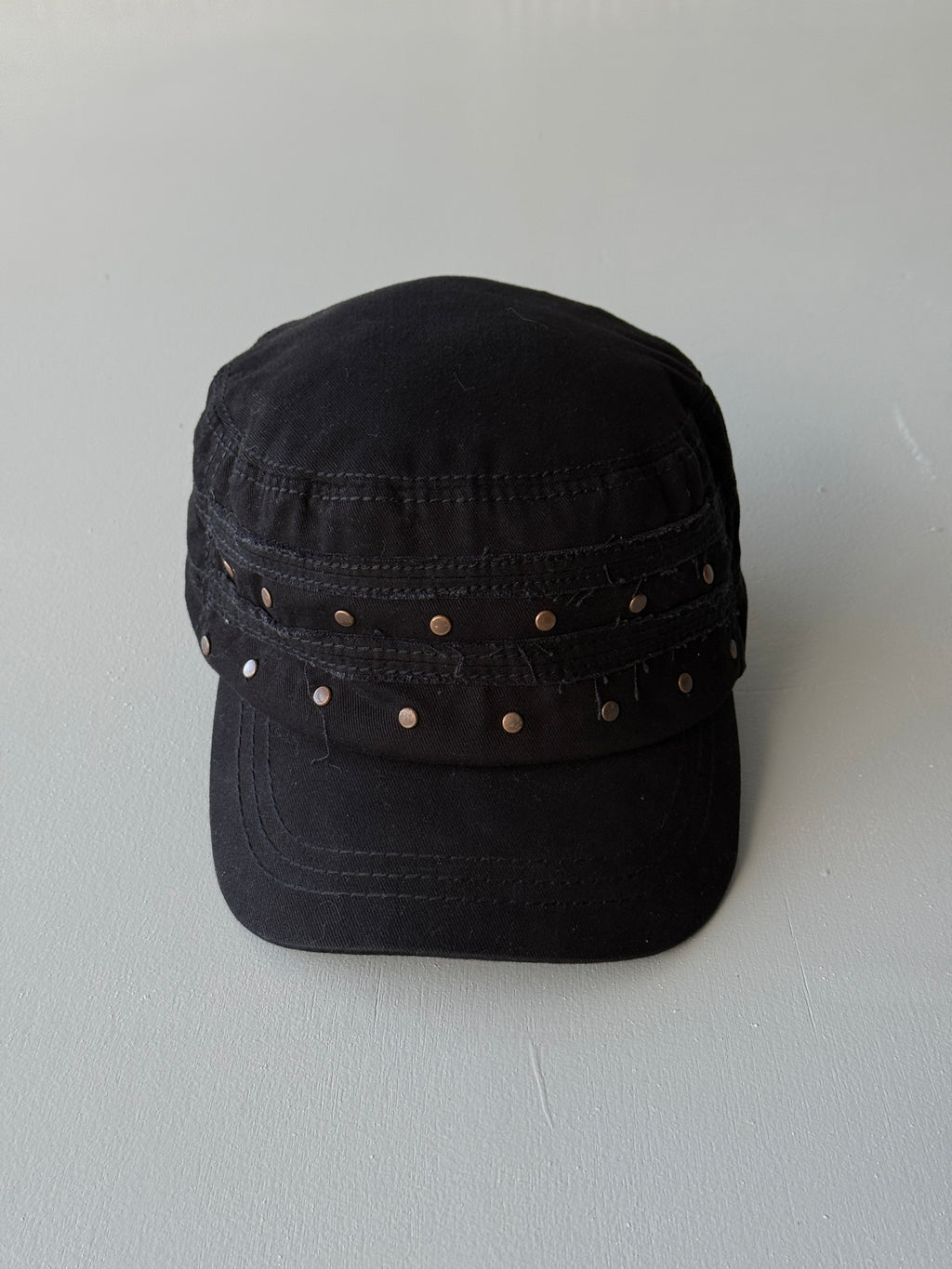 Black Studded Y2K Cadet Cap Military Style 00's Grunge Aesthetic