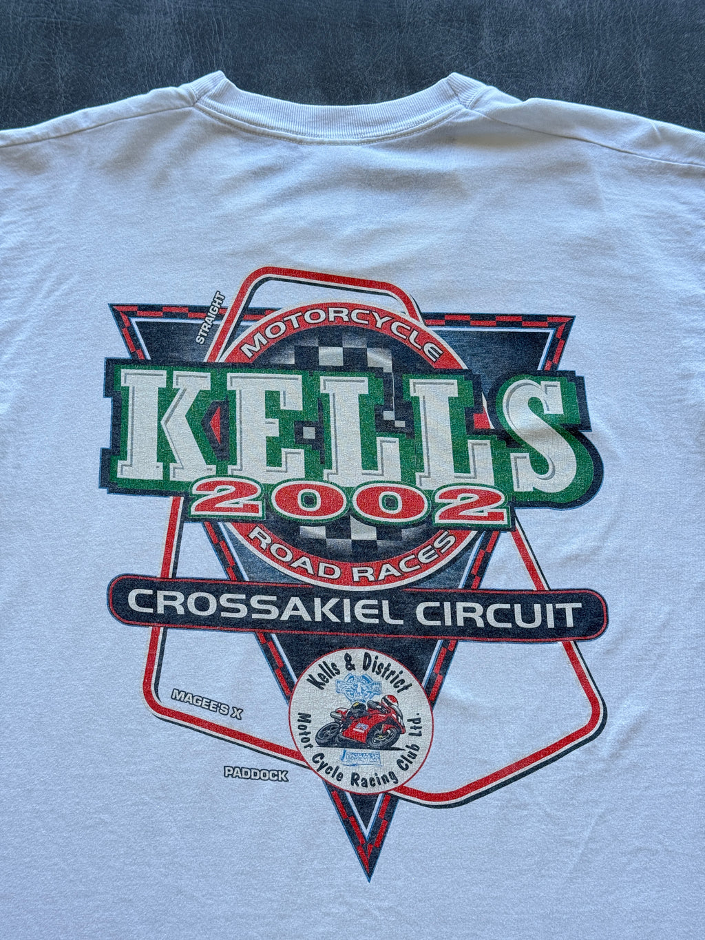 White Kells 2002 Motorcycle Road Races Crossakiel Circuit Y2K Graphic T-Shirt -