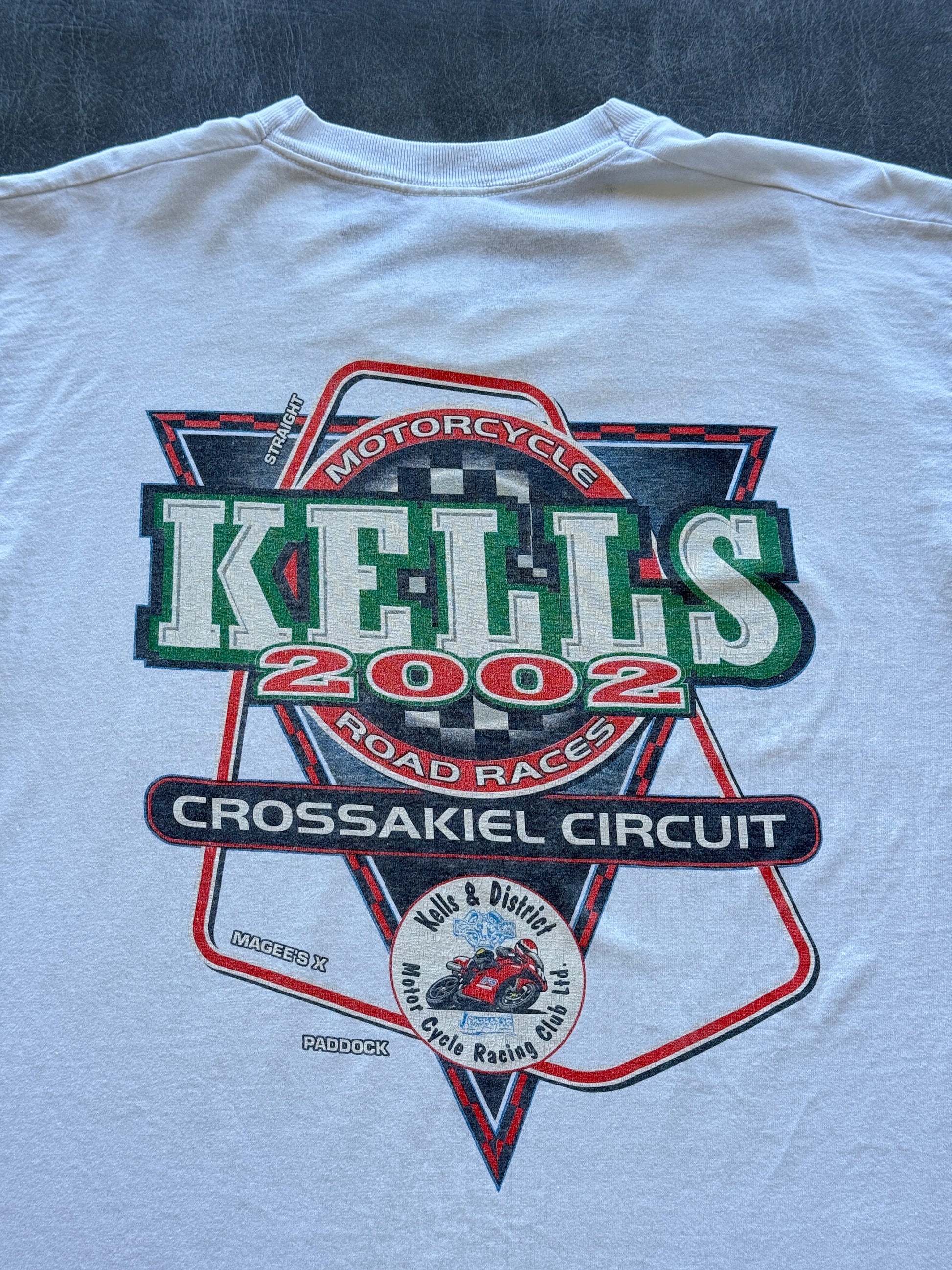 White Kells 2002 Motorcycle Road Races Crossakiel Circuit Y2K Graphic T-Shirt -